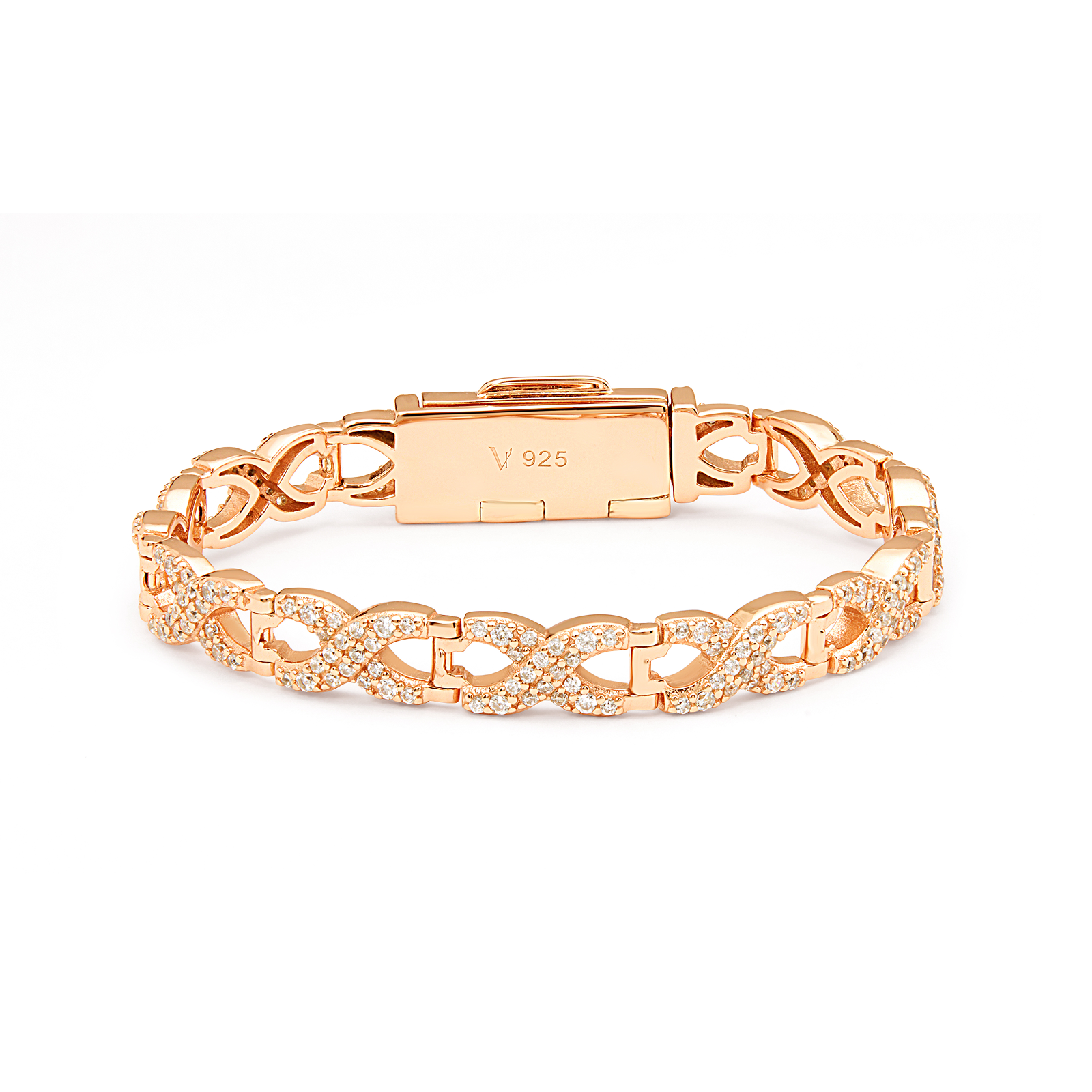 Infinity Link Bracelet with Pave Box Clasp - Rose Gold
