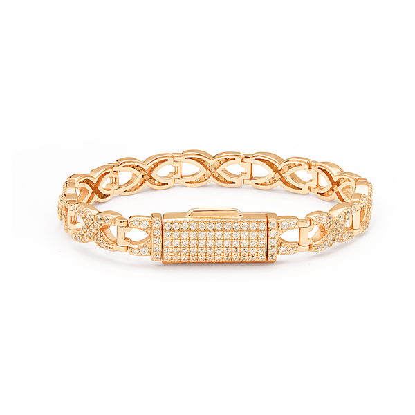 Infinity Link Bracelet with Pave Box Clasp - Rose Gold