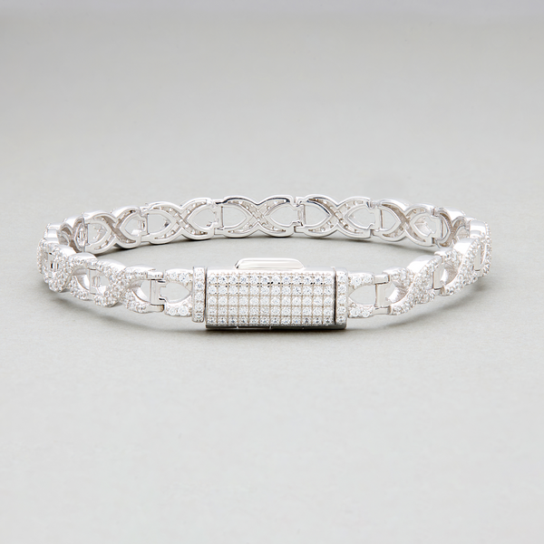Infinity Link Bracelet with Pave Box Clasp - Silver