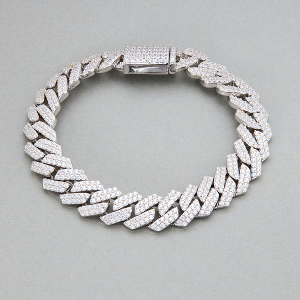 Heavy Cuban Link Bracelet with Pave Clasp - Silver
