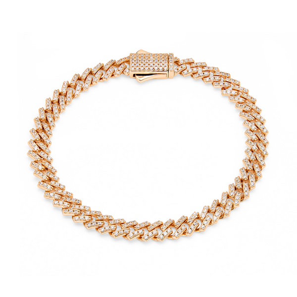 Angular Cuban Link Bracelet with Pave Clasp - Rose Gold