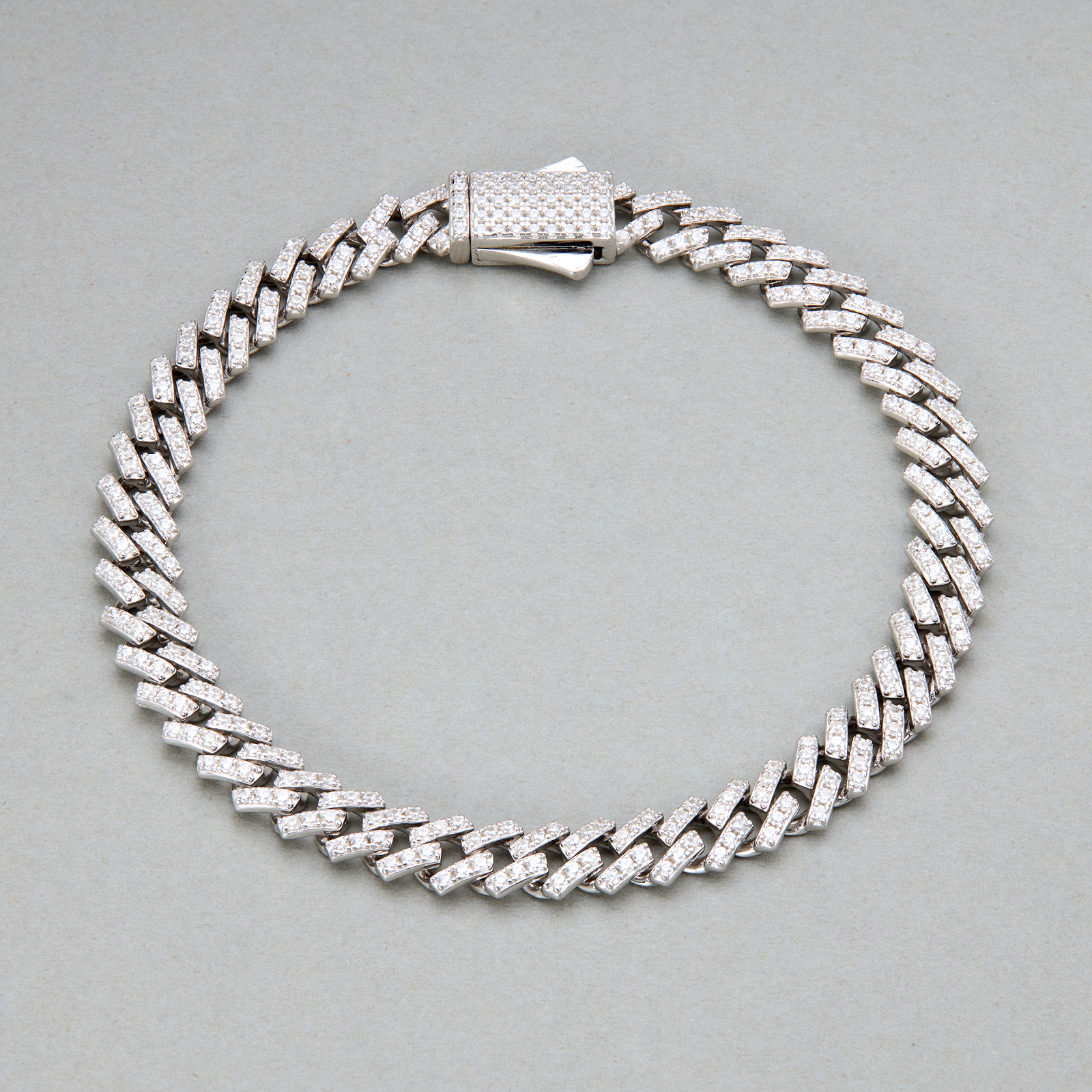 Angular Cuban Link Bracelet with Pave Clasp