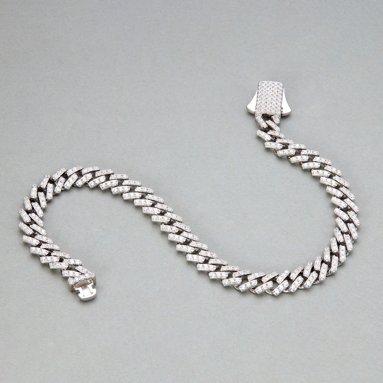 Angular Cuban Link Bracelet with Pave Clasp