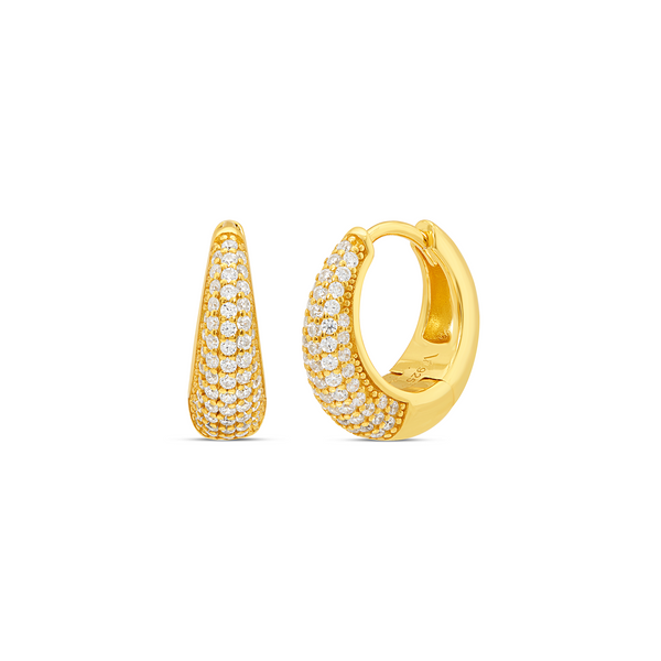 Tapered Pave Drop & Hoop Earrings - Gold