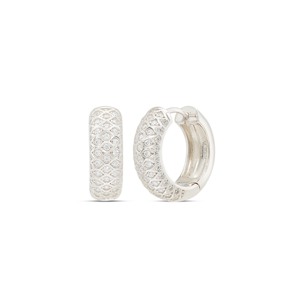Slim Pave Bar Stud & Crystal Hoop Earrings - Silver