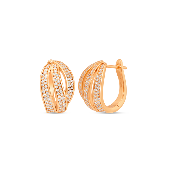 Oval Pave Huggie Earrings - Rose Gold