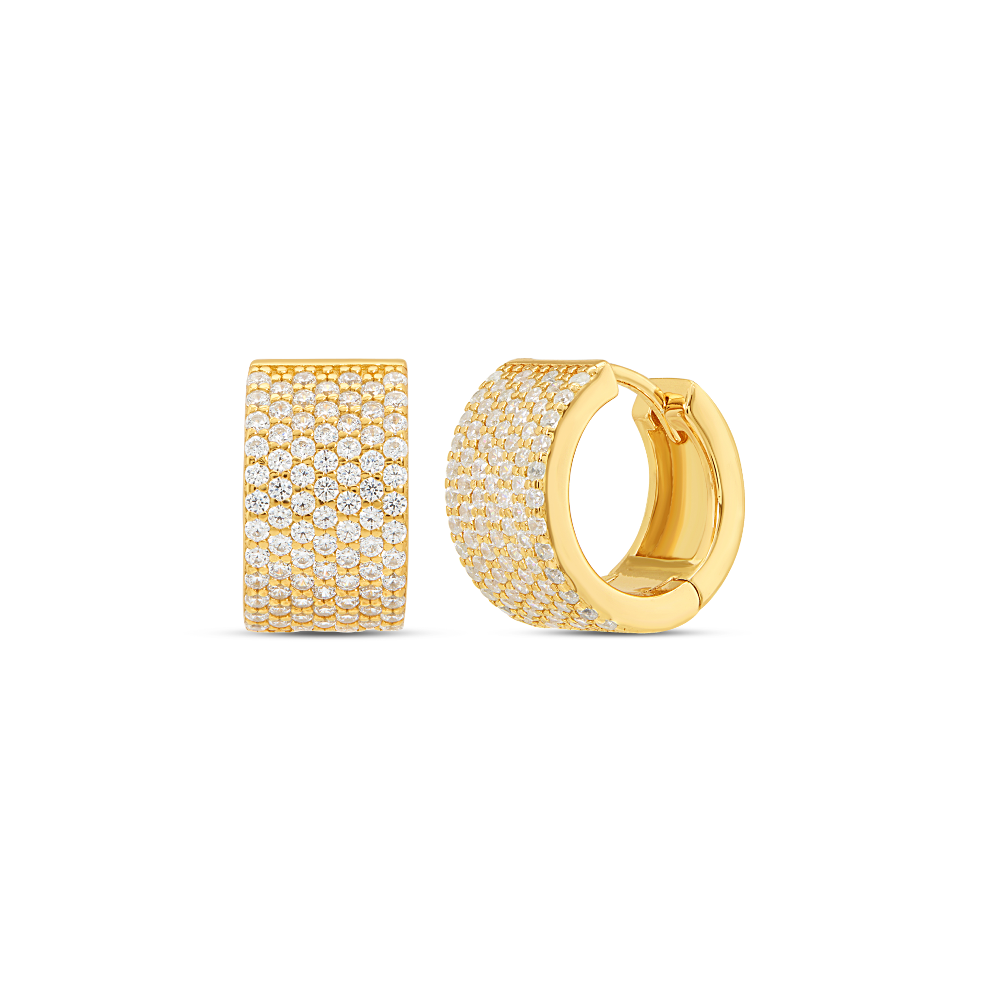 Square All-Over Pave Stud & Wide Hoop Earrings