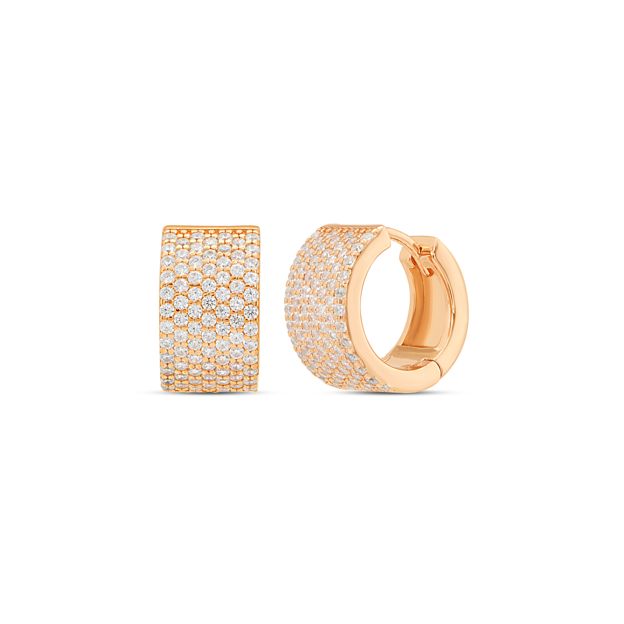 Square All-Over Pave Stud & Wide Hoop Earrings