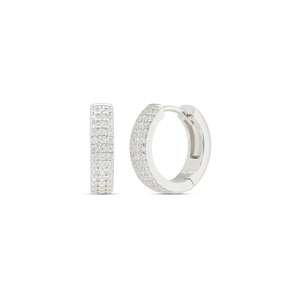 Double-Bar Parallel Pave Drop & Open Hoop Earrings - Silver