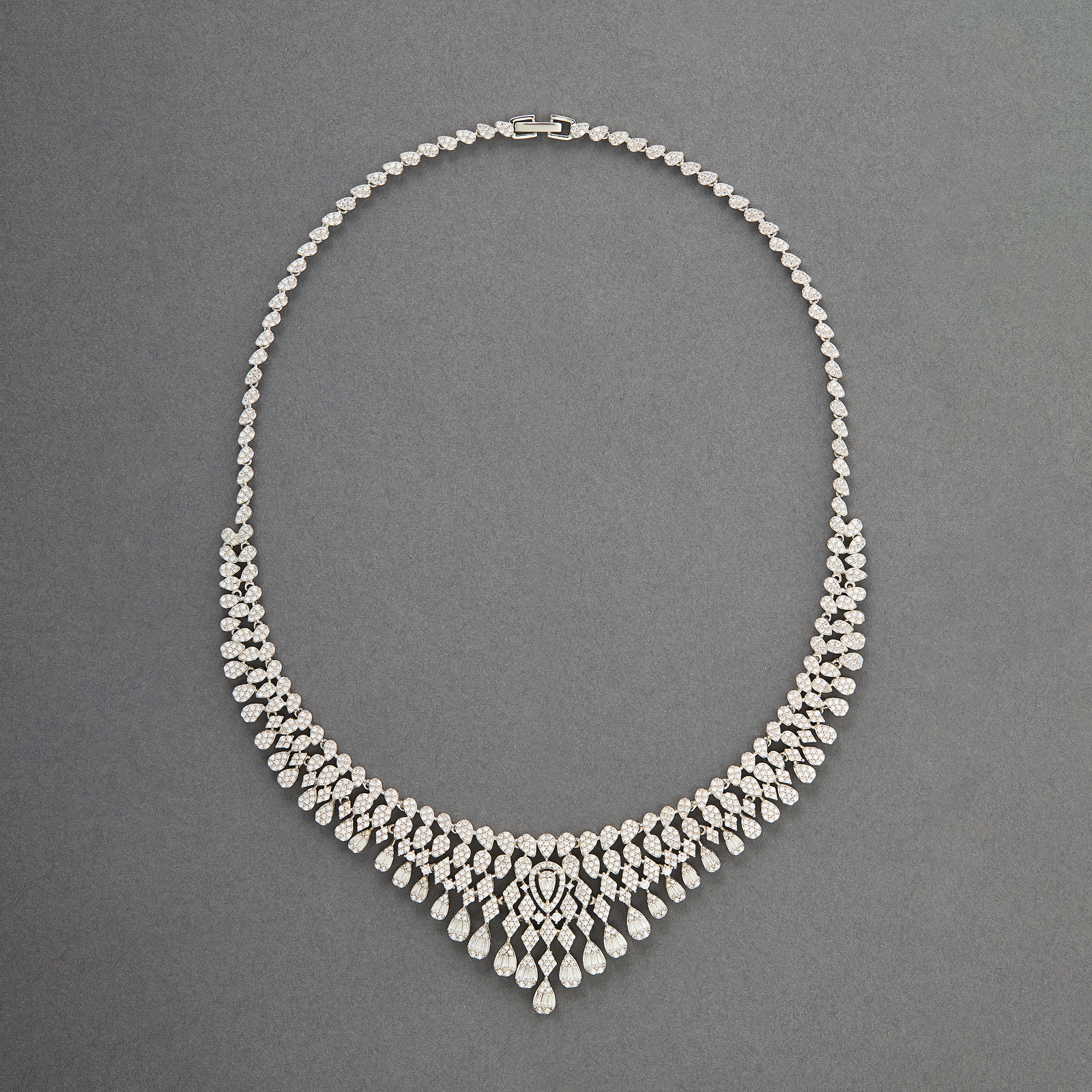Graduated Fringe Statement Necklace - Silver
