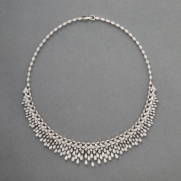 Graduated Bib Fringe Necklace - Silver