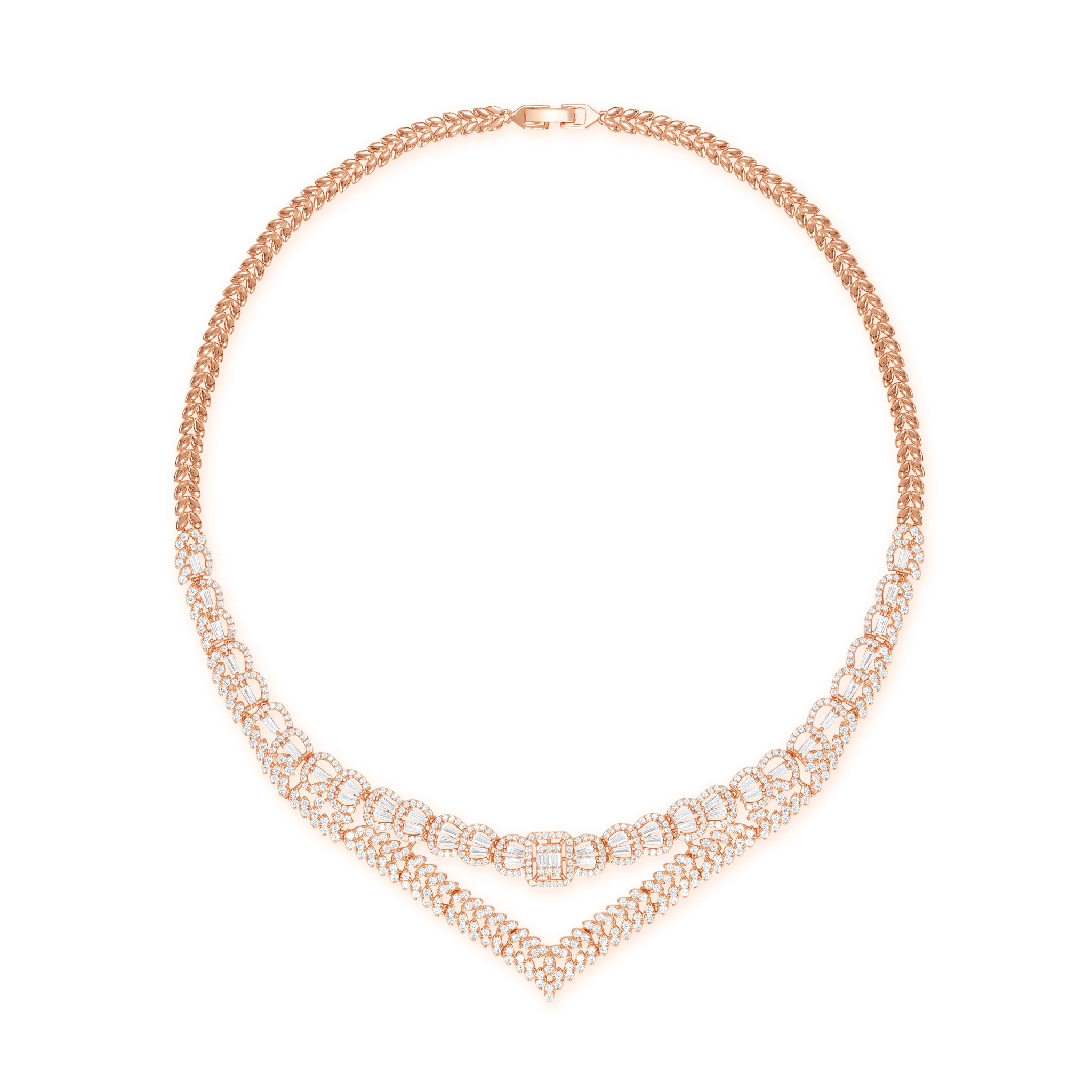 Rose Gold Opulent V-Line Crystal Necklace