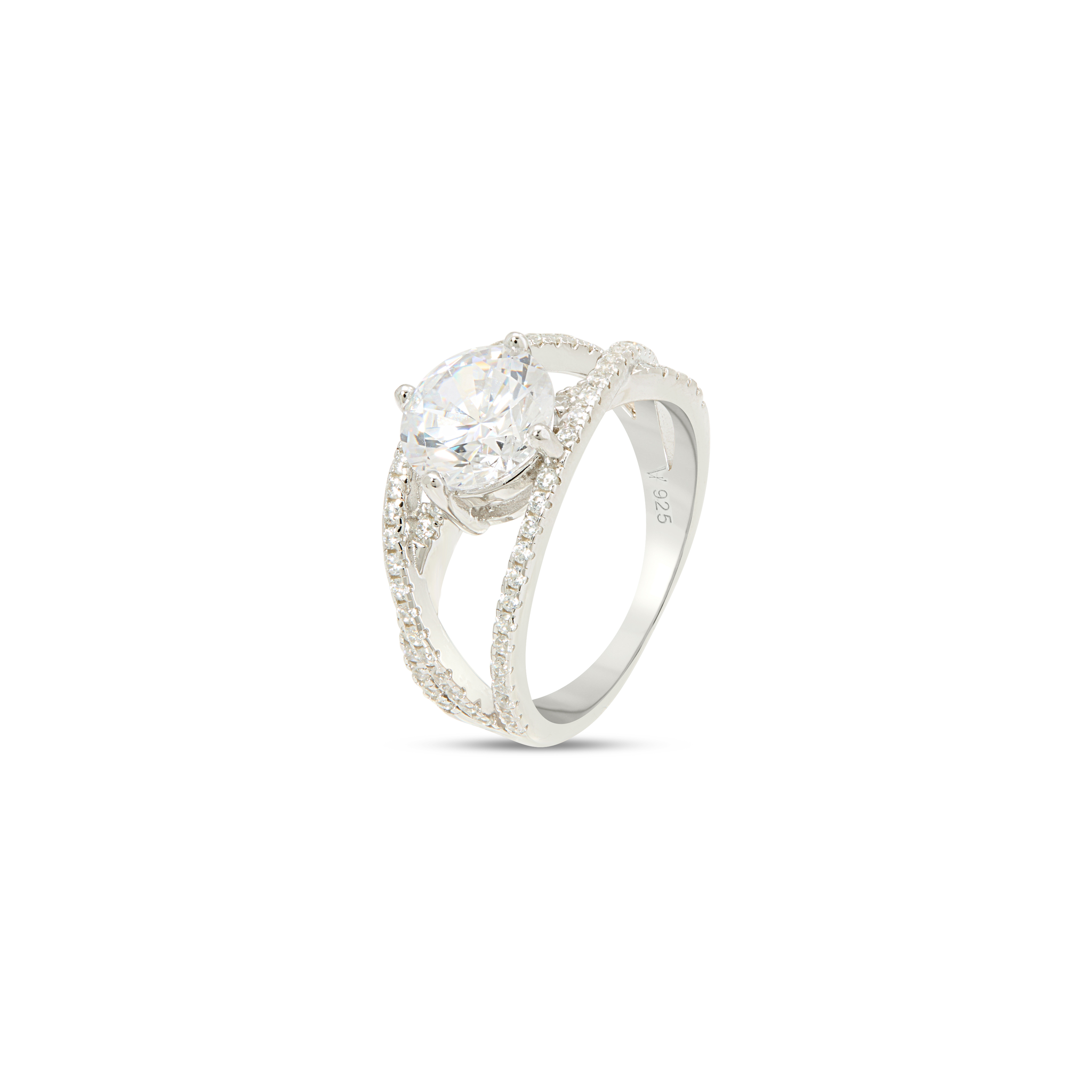 Split Shank Pavé Solitaire Ring - Silver