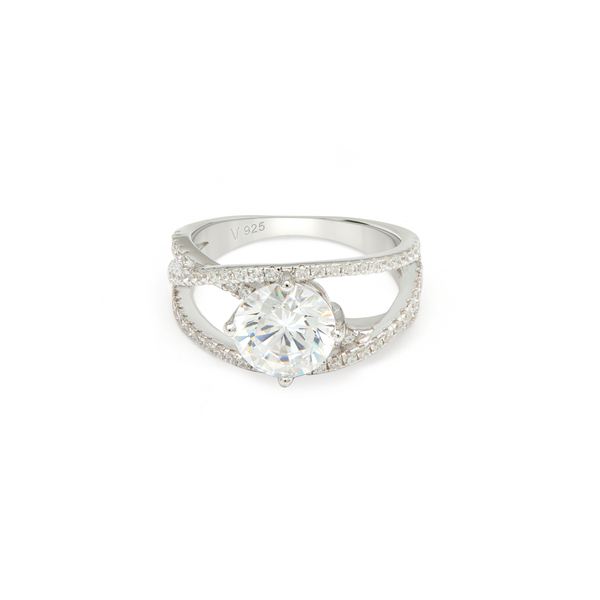 Split Shank Pavé Solitaire Ring - Silver