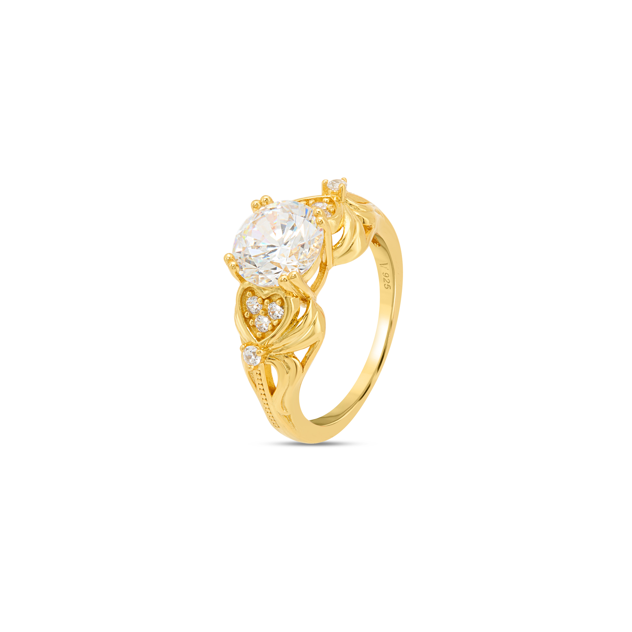 Floral Vine Pink CZ Solitaire Ring - Gold