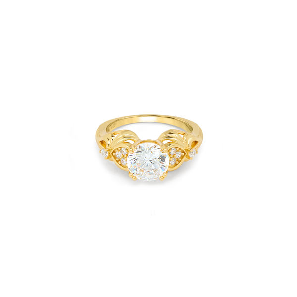 Floral Vine Pink CZ Solitaire Ring - Gold