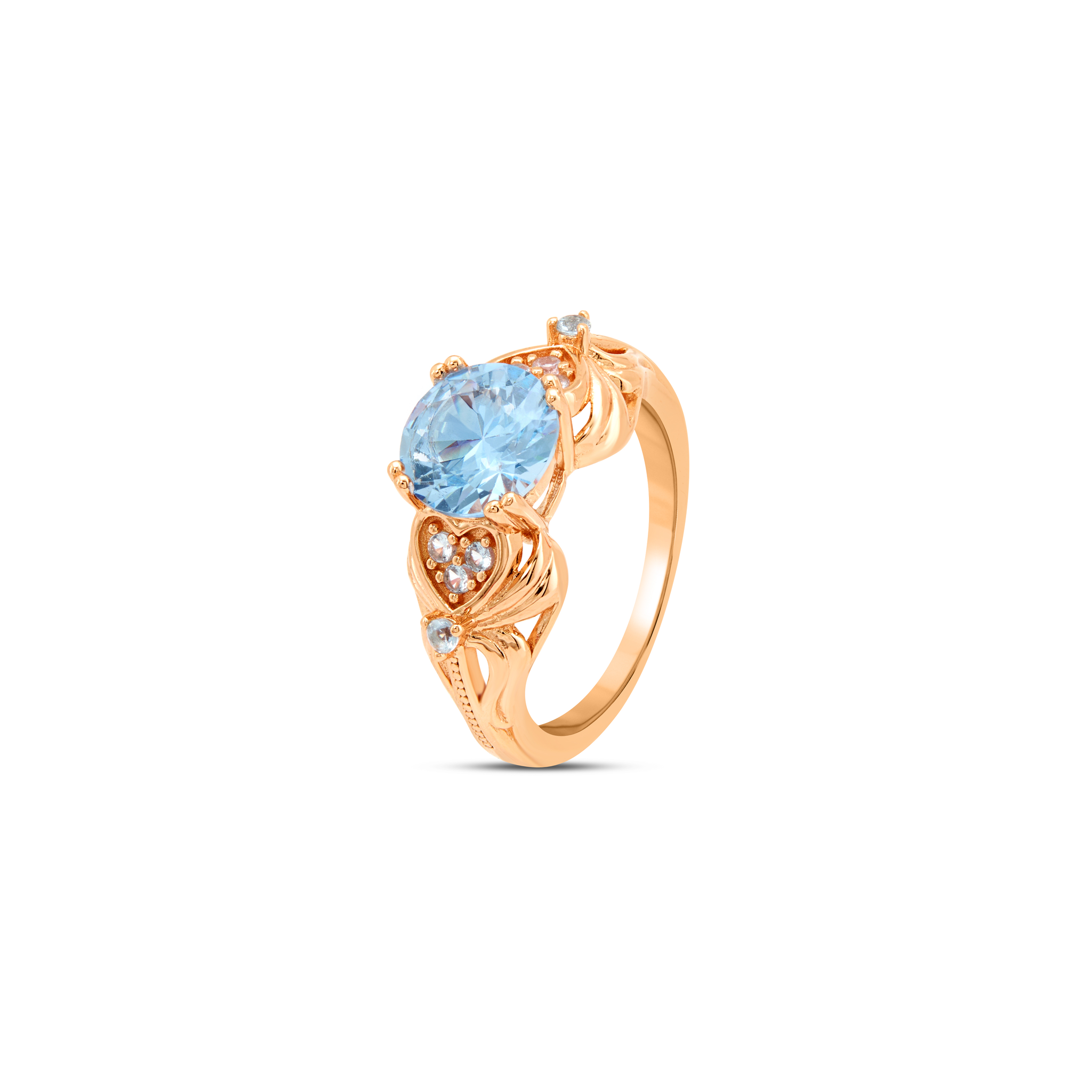 Floral Vine Pink CZ Solitaire Ring - Rose Gold