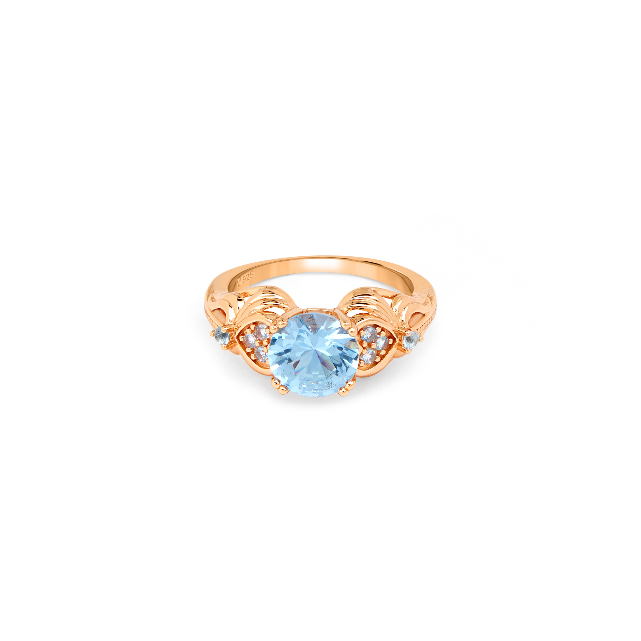 Floral Vine Pink CZ Solitaire Ring - Rose Gold