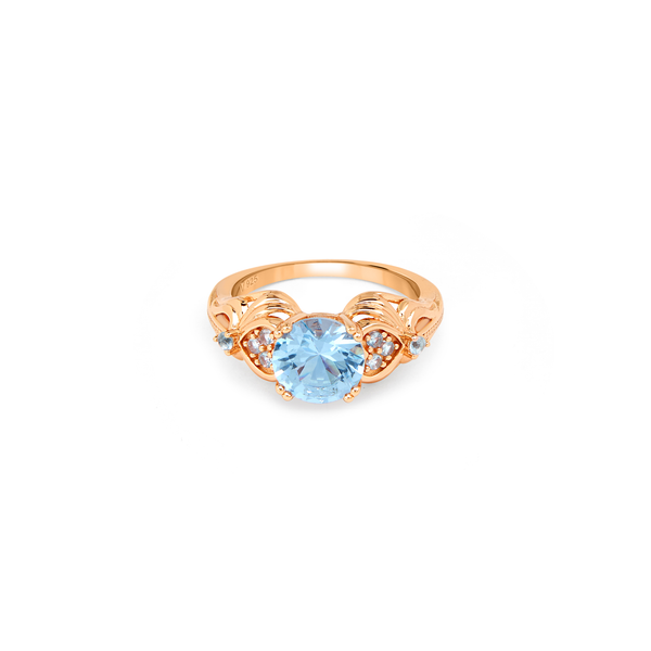 Floral Vine Pink CZ Solitaire Ring - Rose Gold