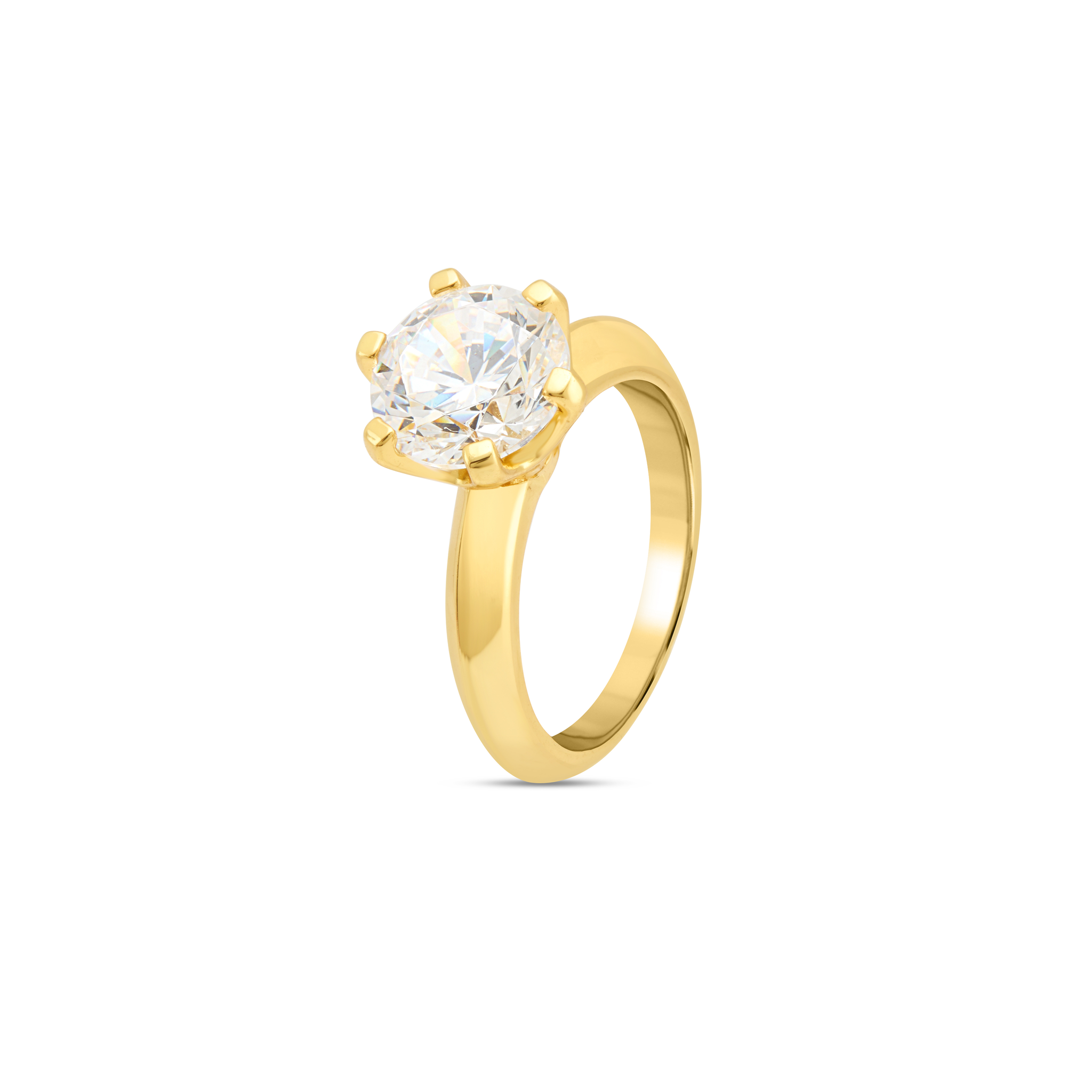 Classic Six-Prong Pink CZ Solitaire Ring - Gold
