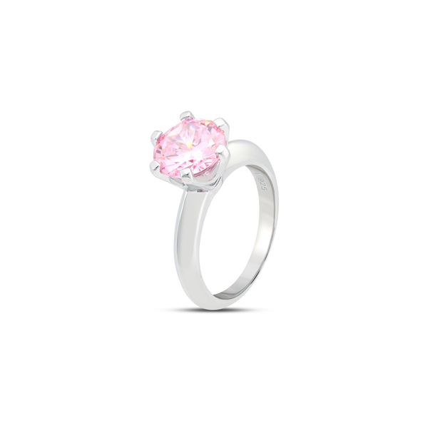 Classic Six-Prong Pink CZ Solitaire Ring - Silver