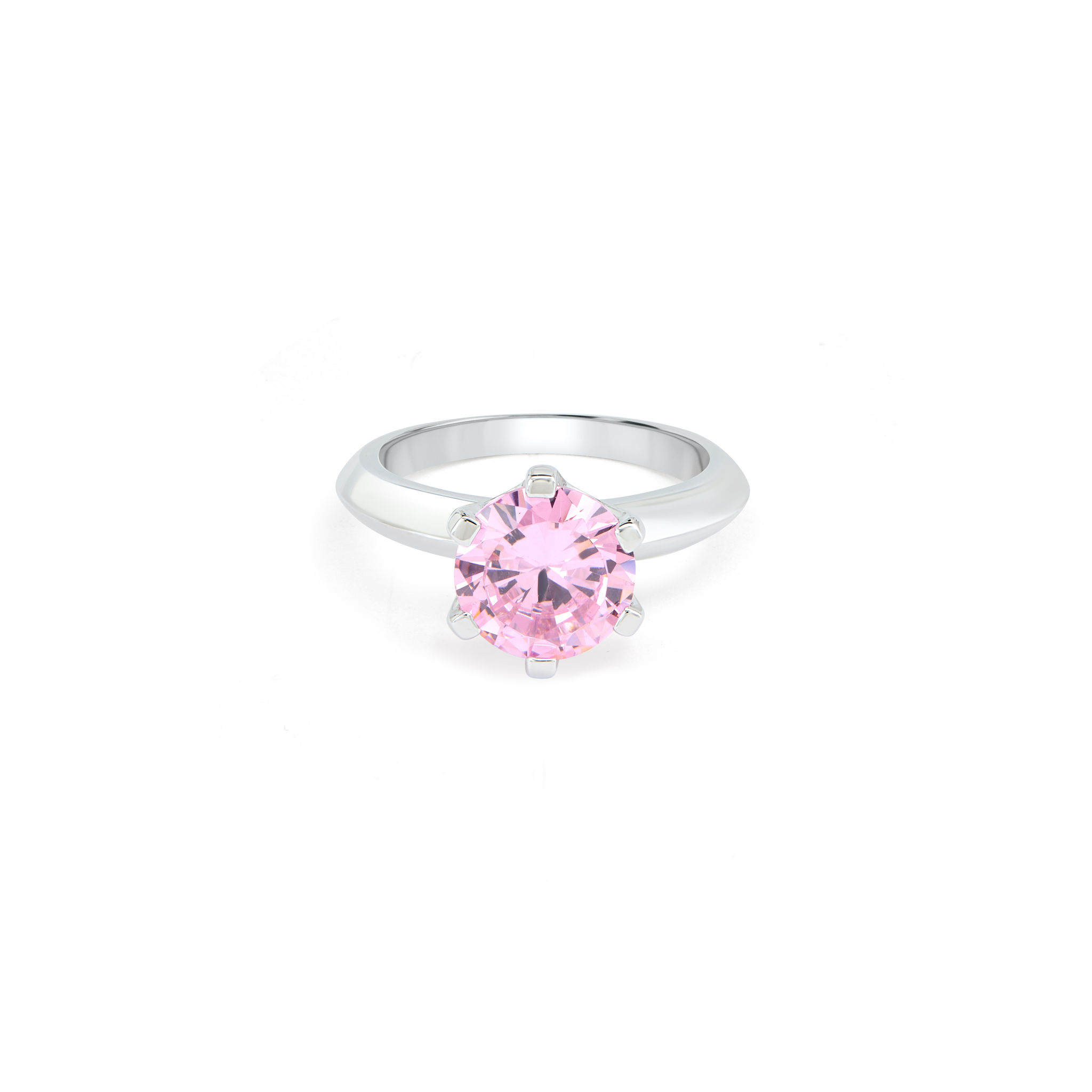 Classic Six-Prong Pink CZ Solitaire Ring - Silver