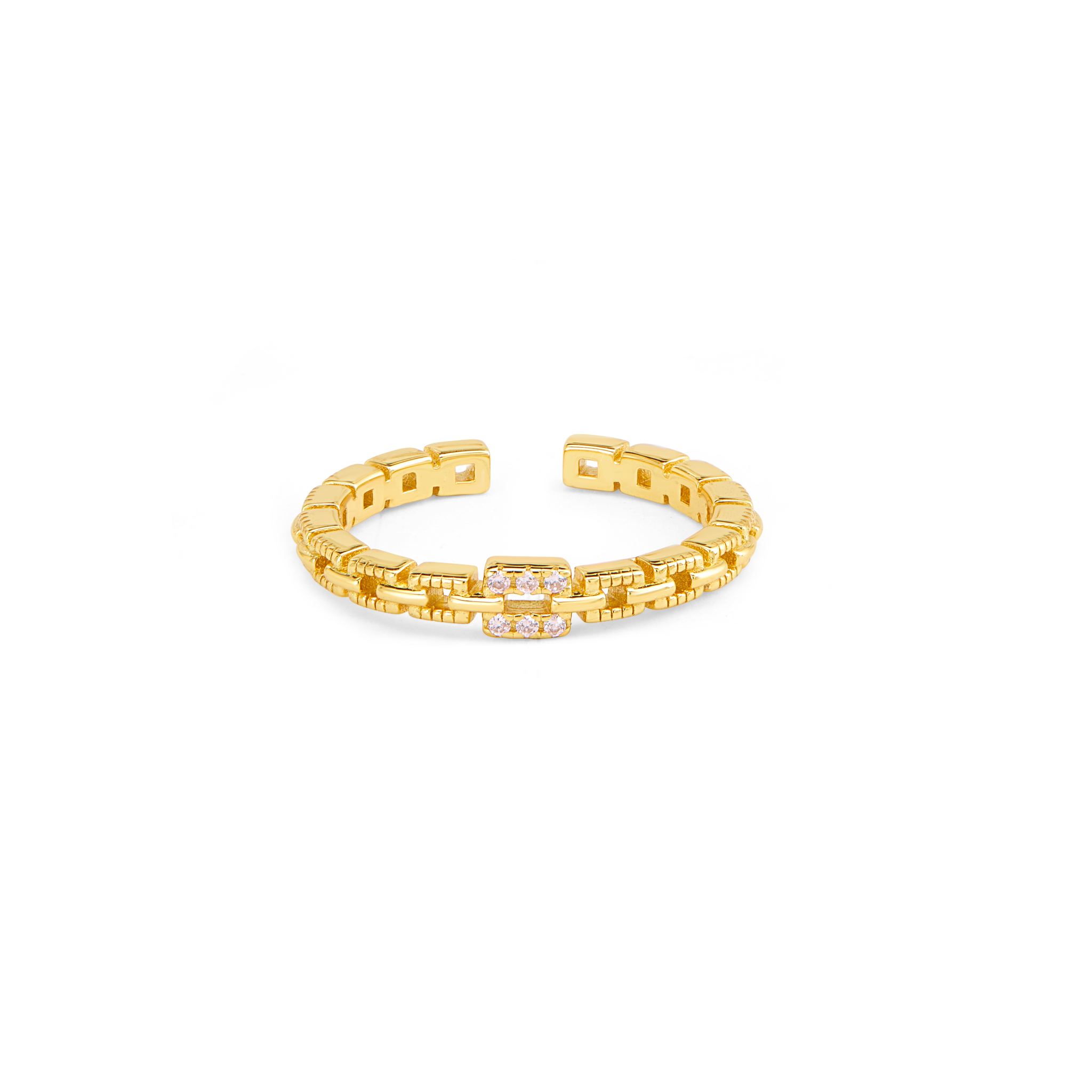 CZ Link Chain Open Cuff Band Ring - Gold
