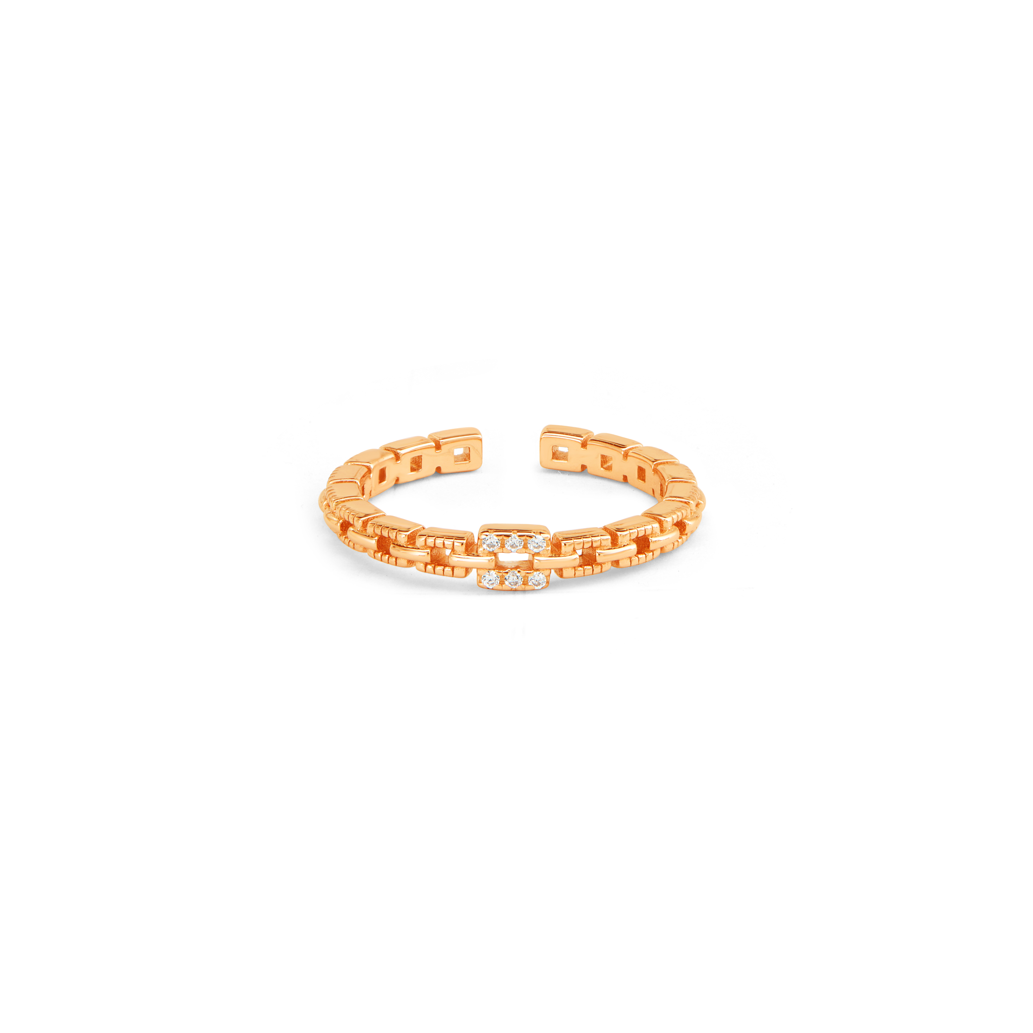 CZ Link Chain Open Cuff Band Ring - Rose Gold