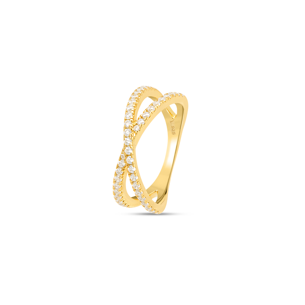 CZ Criss-Cross Crossover Pavé Band Ring  - Gold