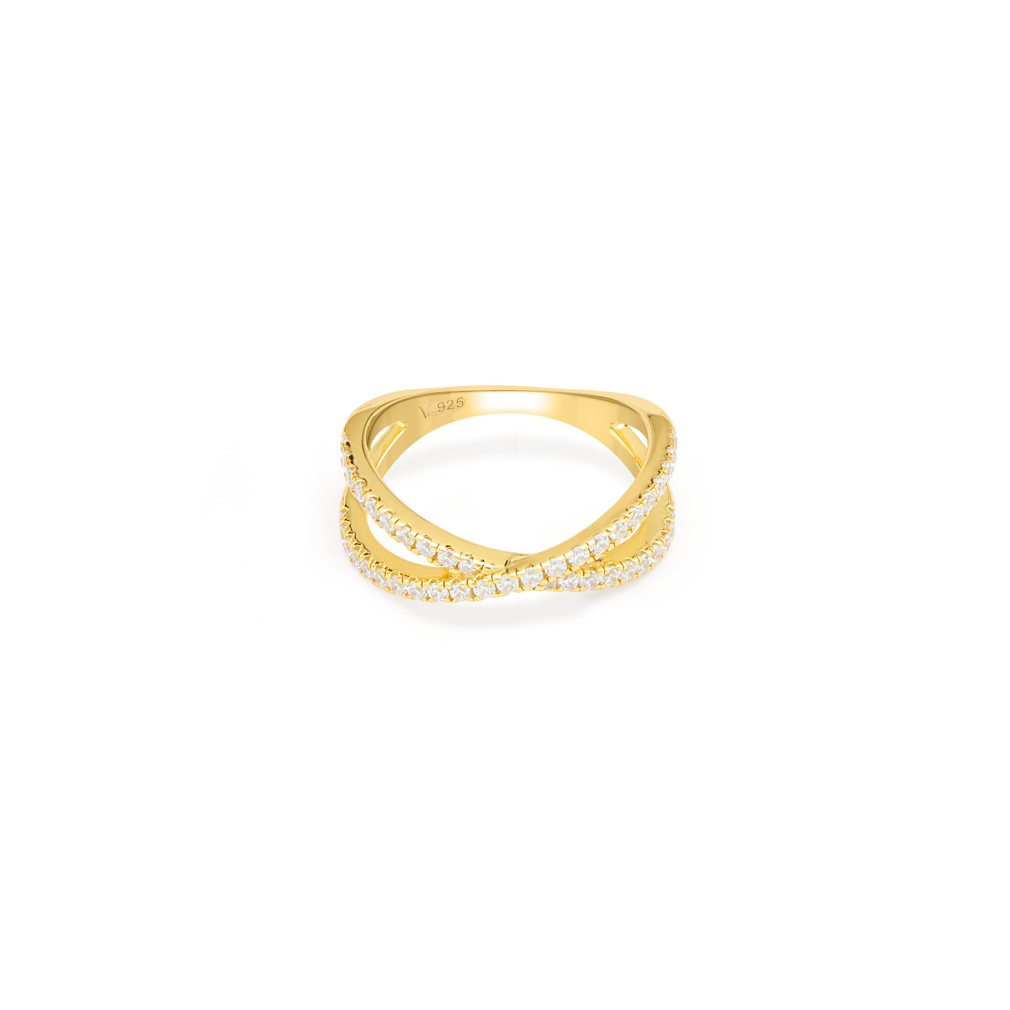 CZ Criss-Cross Crossover Pavé Band Ring  - Gold