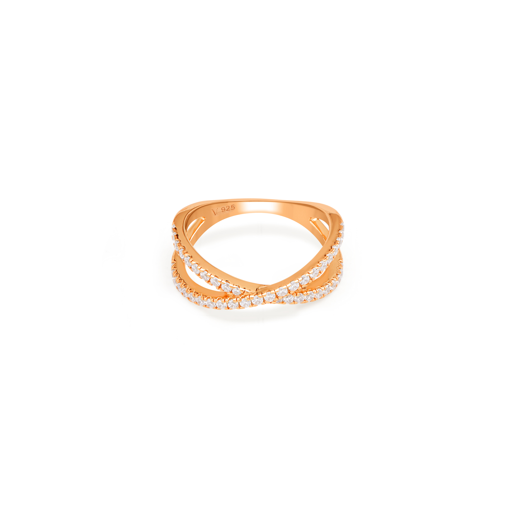 CZ Criss-Cross Crossover Pavé Band Ring  - Rose Gold