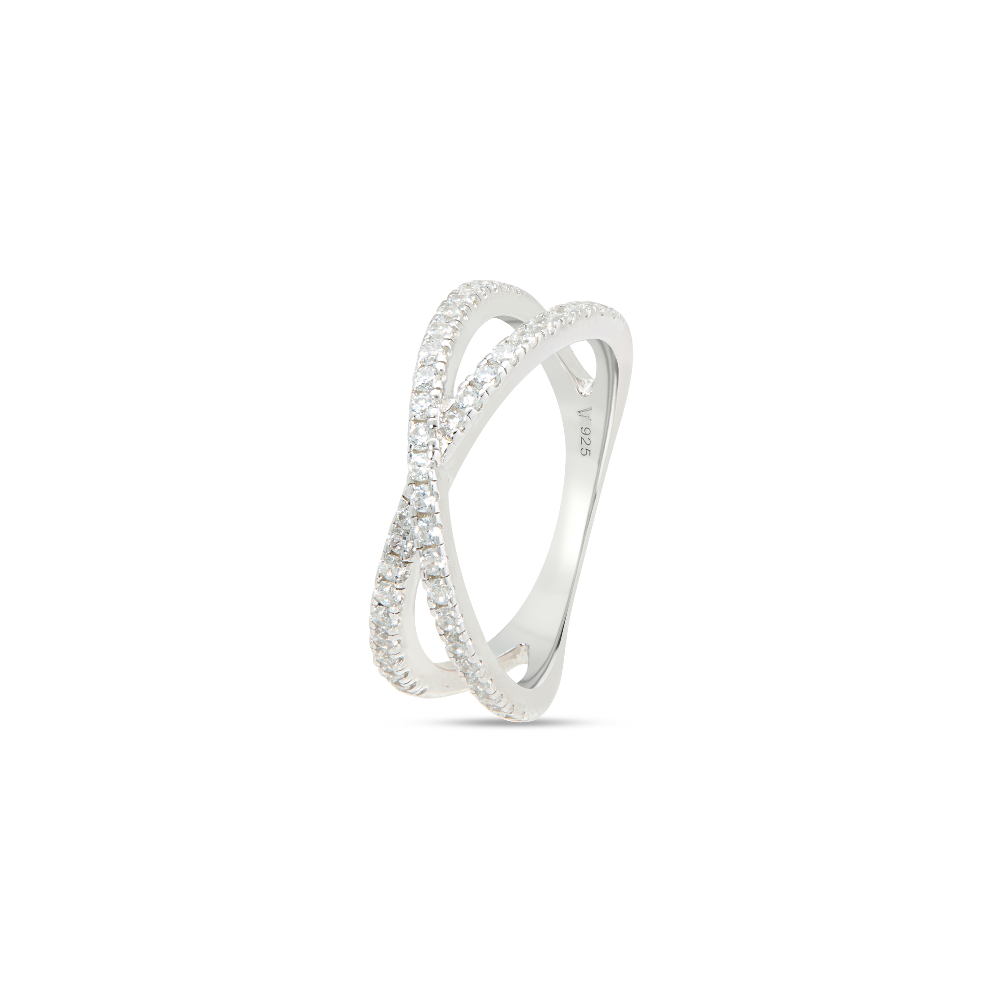 CZ Criss-Cross Crossover Pavé Band Ring  - Silver