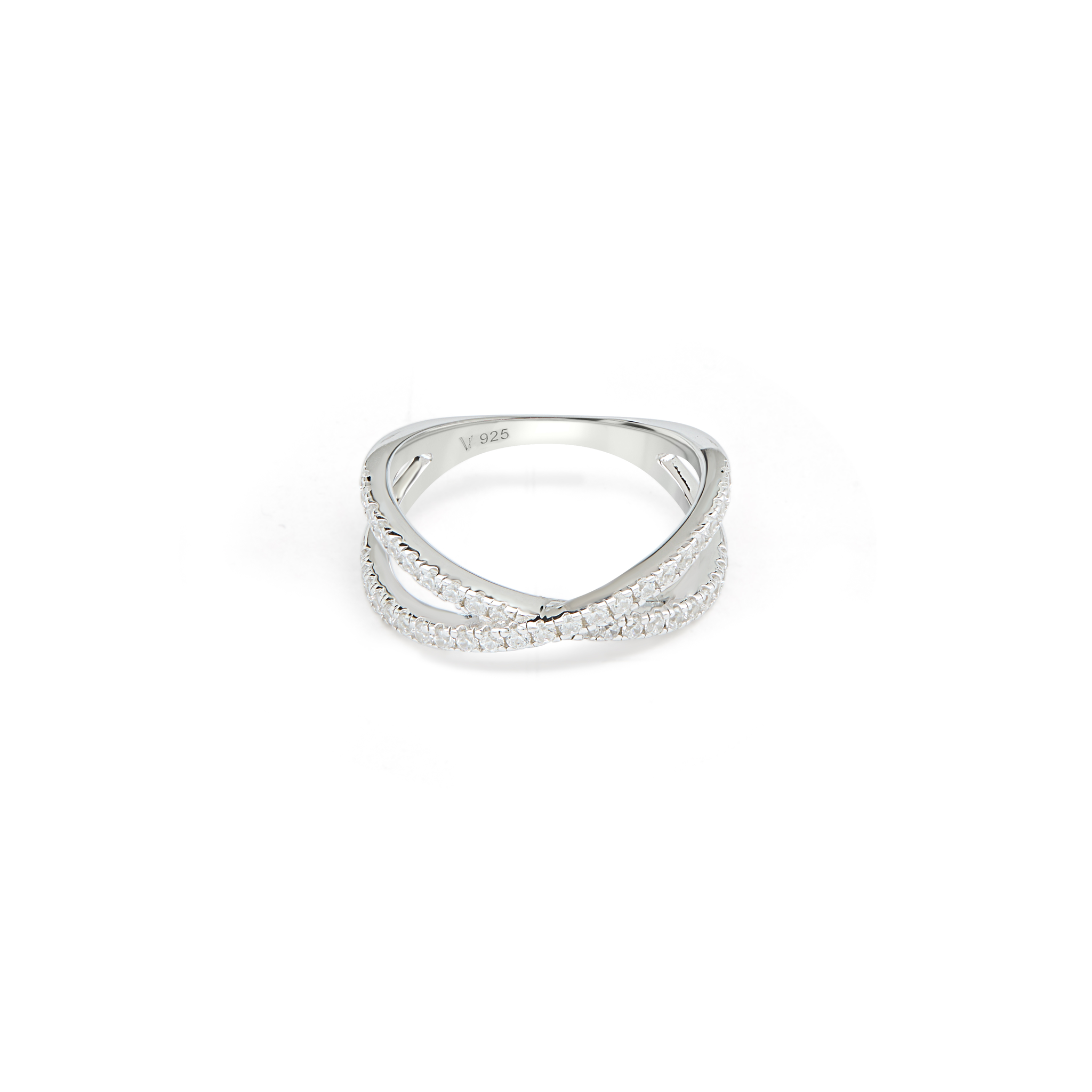 CZ Criss-Cross Crossover Pavé Band Ring  - Silver
