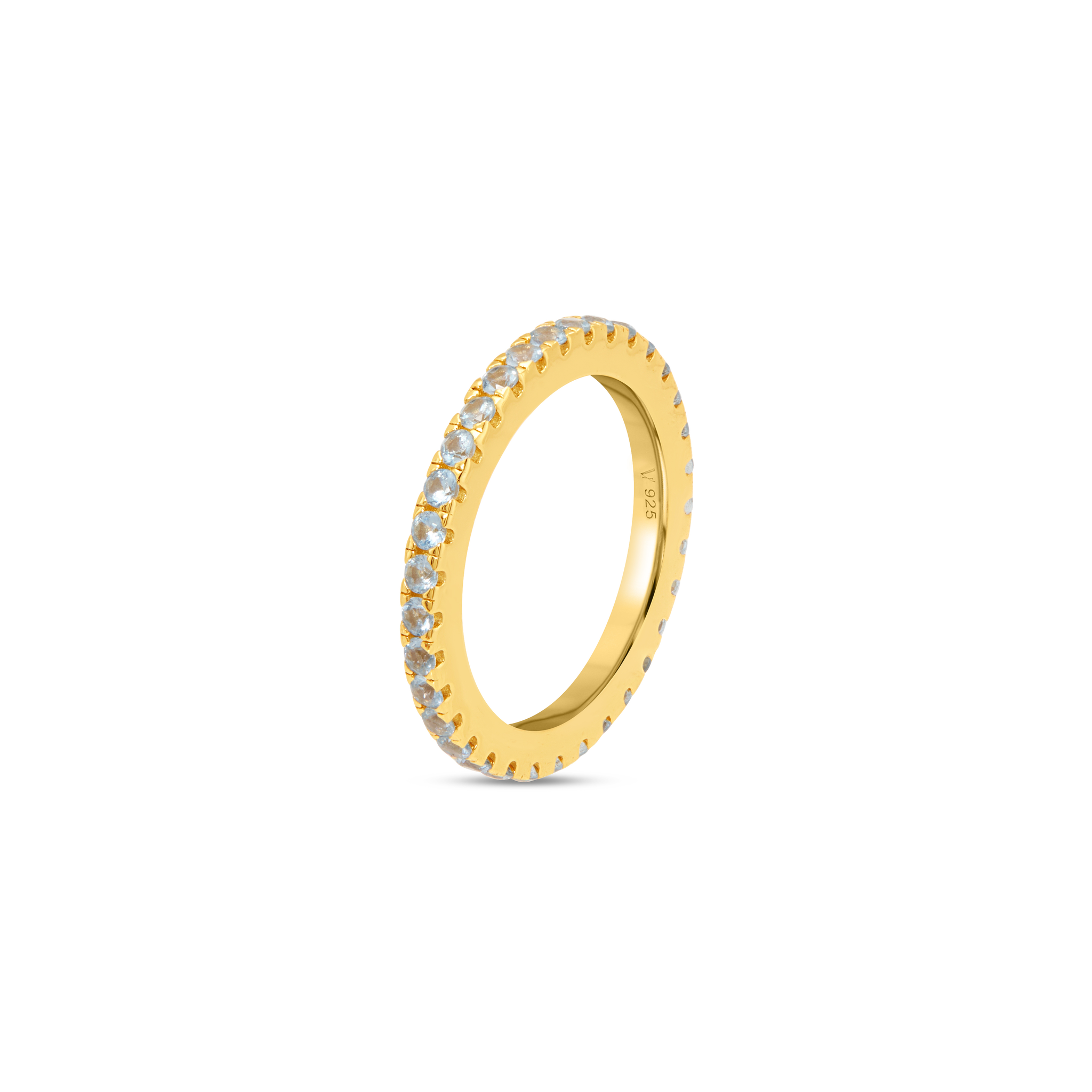 Blue Aqua CZ Full Eternity Band Ring- Gold