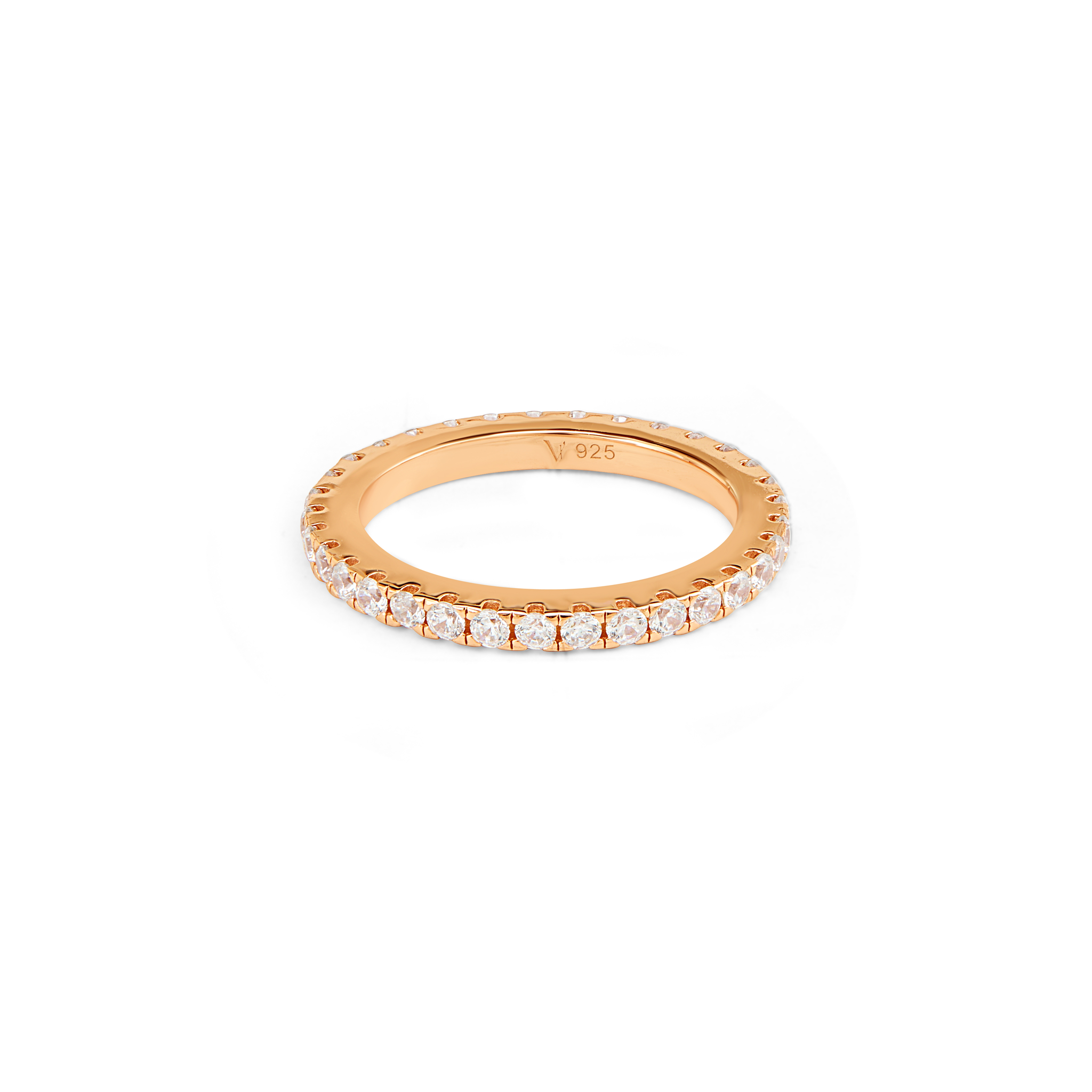 Blue Aqua CZ Full Eternity Band Ring - Rose Gold