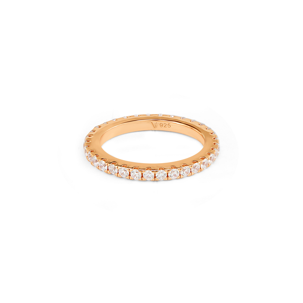 Blue Aqua CZ Full Eternity Band Ring - Rose Gold