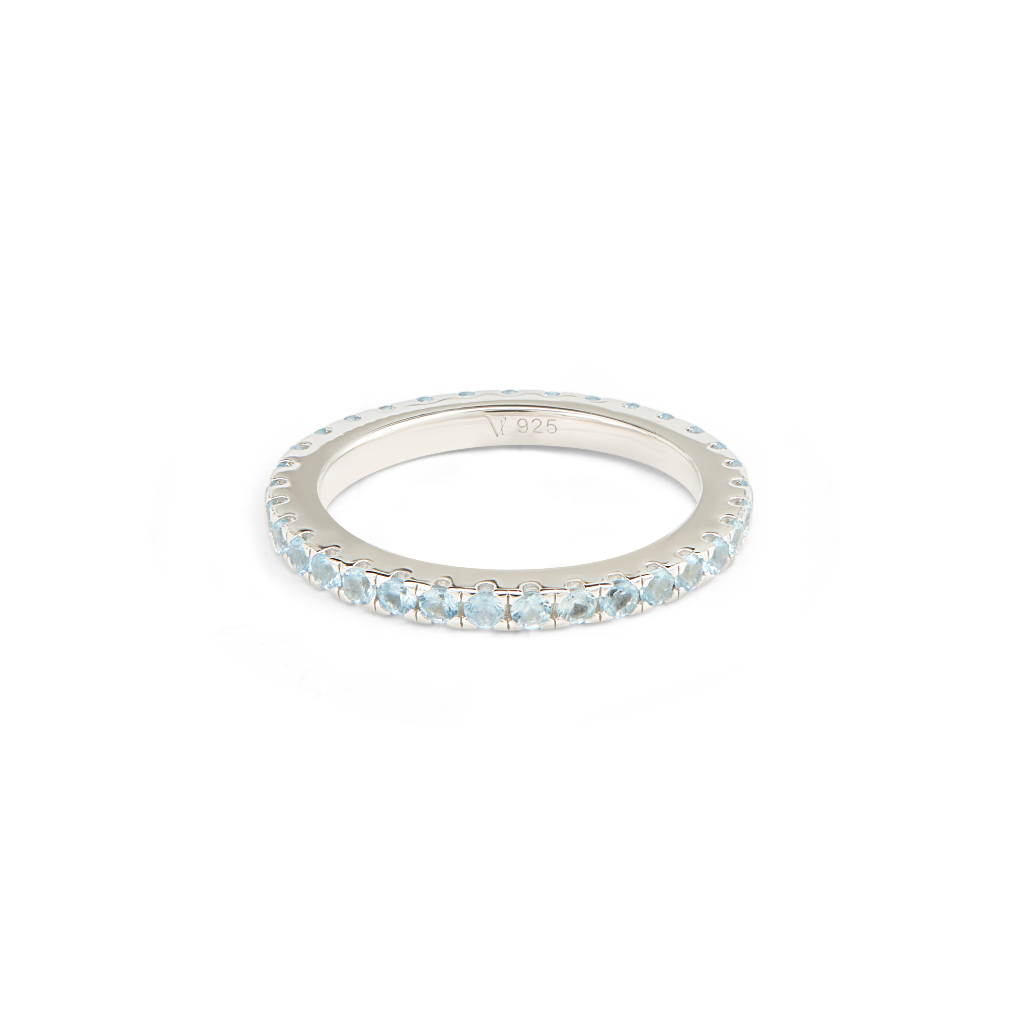 Blue Aqua CZ Full Eternity Band Ring - Silver