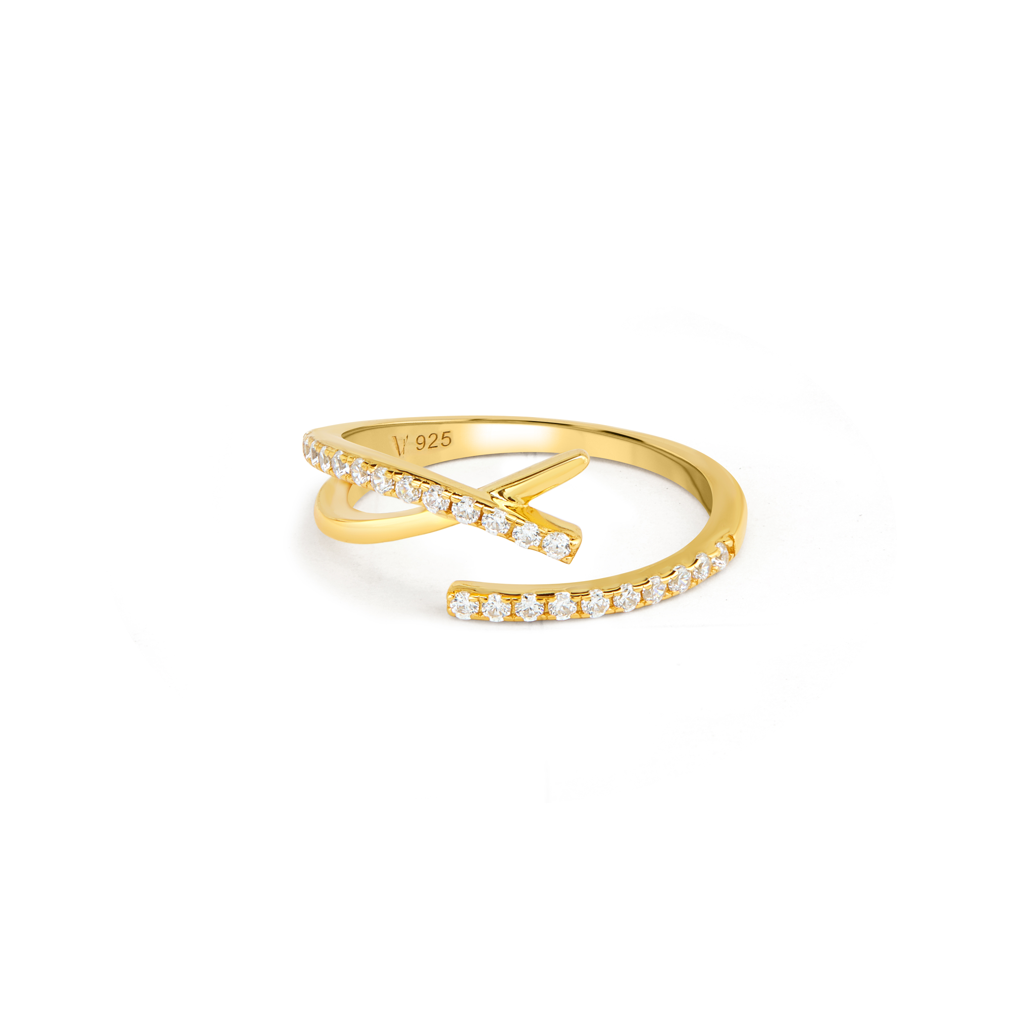 CZ Bypass Asymmetric Open Cuff Ring - Gold