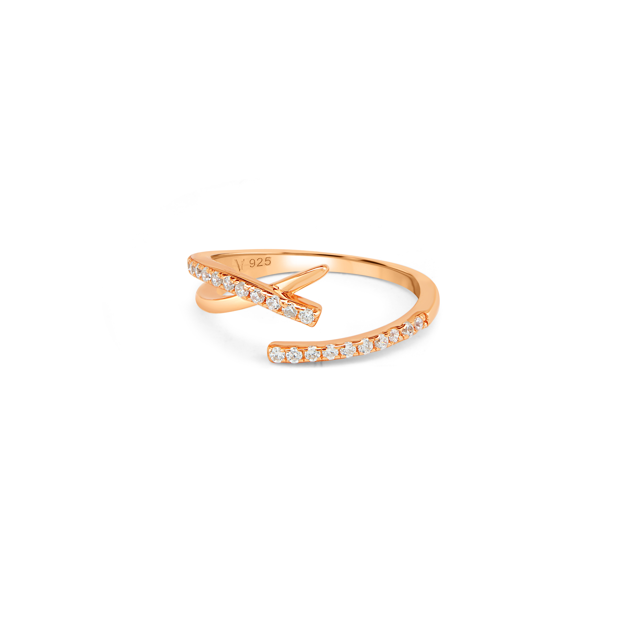 CZ Bypass Asymmetric Open Cuff Ring - Rose Gold