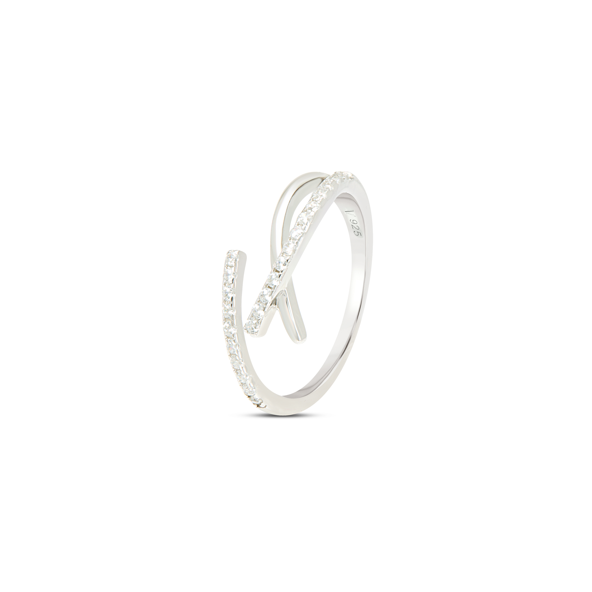 CZ Bypass Asymmetric Open Cuff Ring - Silver
