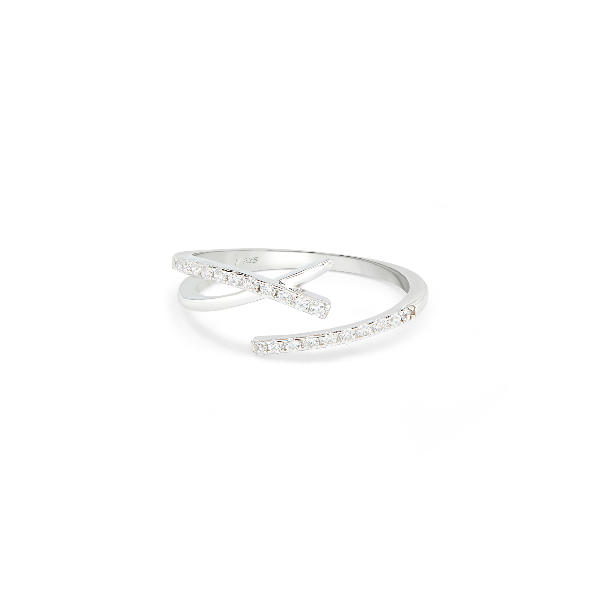CZ Bypass Asymmetric Open Cuff Ring - Silver