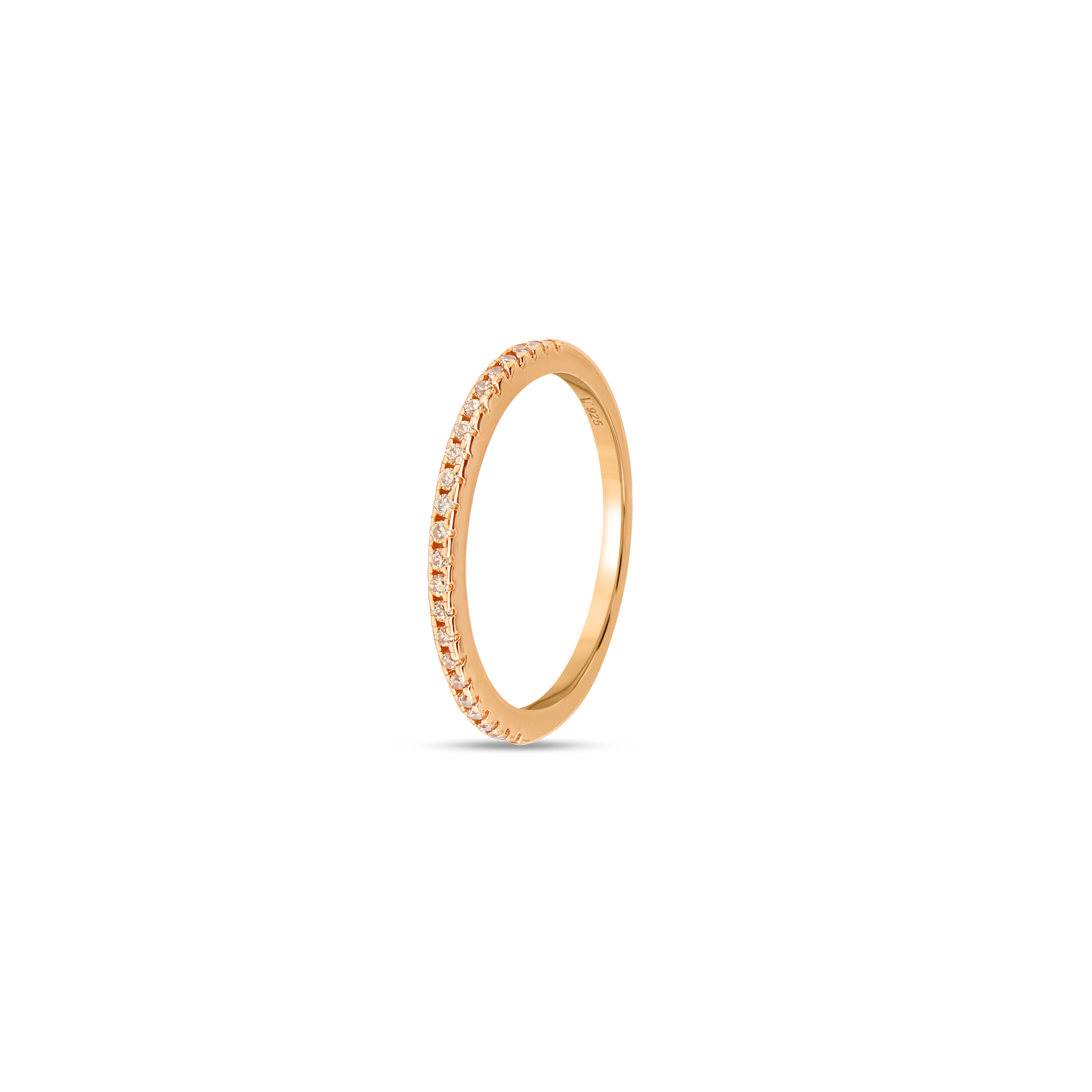Champagne CZ Half Eternity Stacking Band Ring - Rose Gold