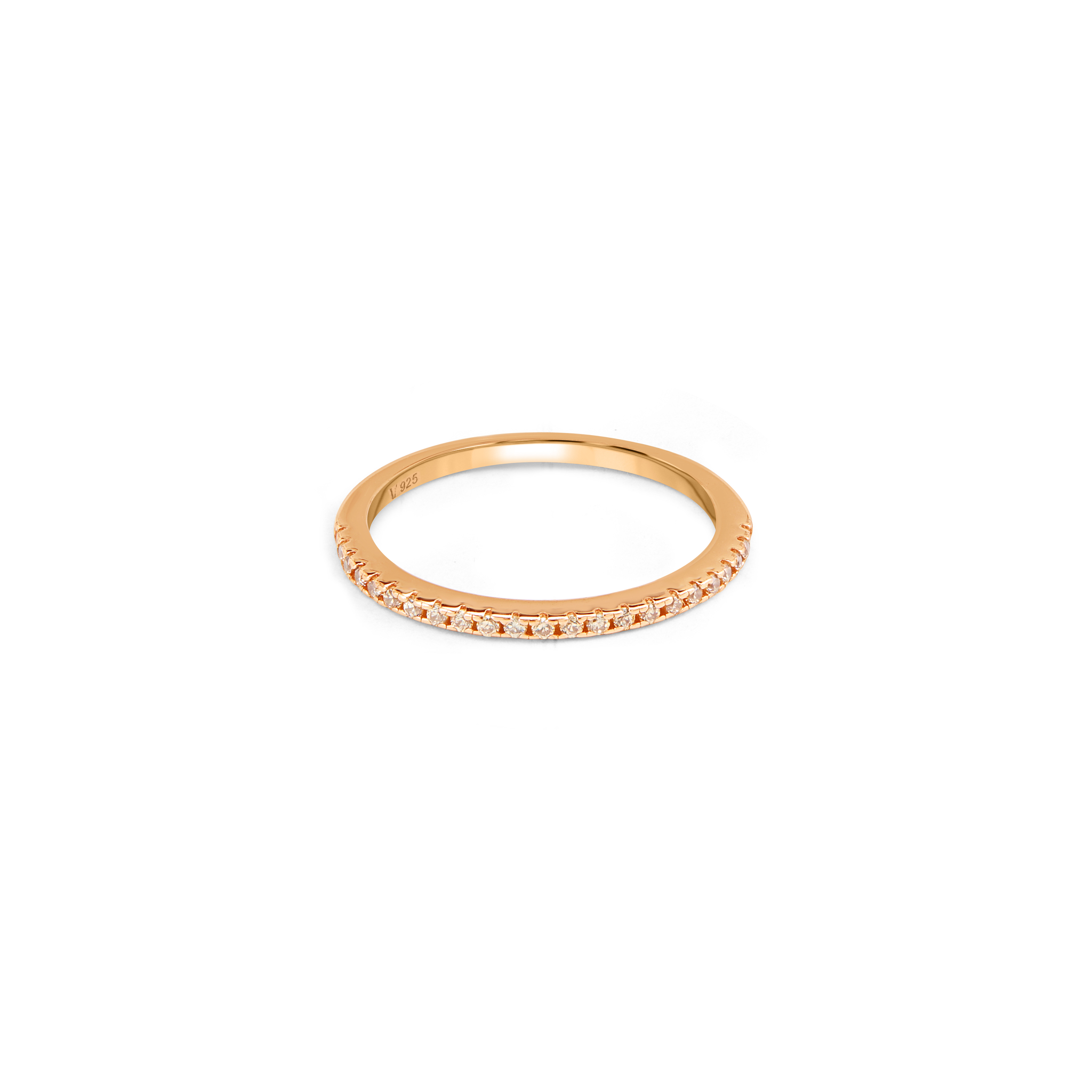 Champagne CZ Half Eternity Stacking Band Ring - Rose Gold