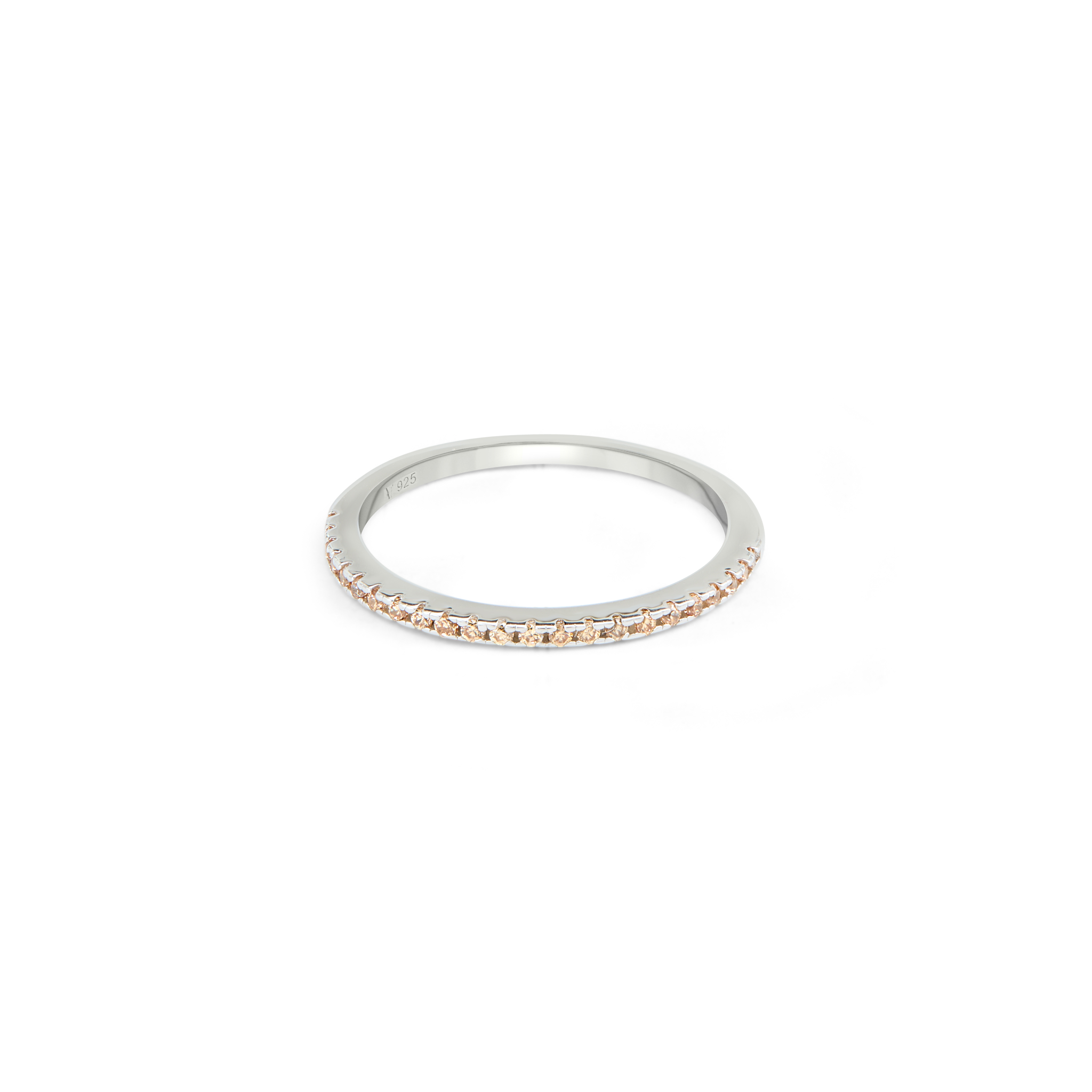 Champagne CZ Half Eternity Stacking Band Ring - Silver