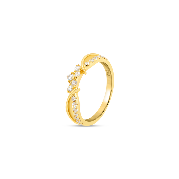 Trilogy Cluster Twisted Pavé CZ Ring - Gold