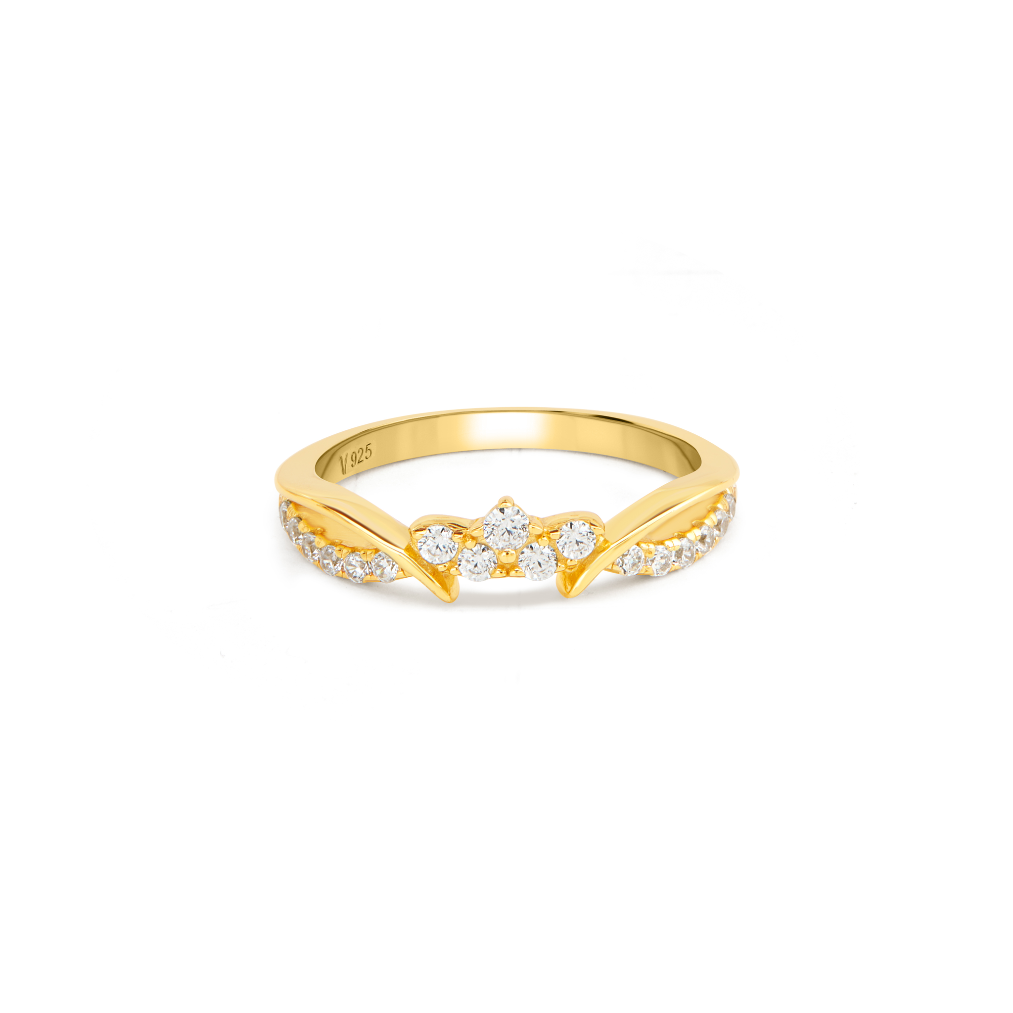 Trilogy Cluster Twisted Pavé CZ Ring - Gold