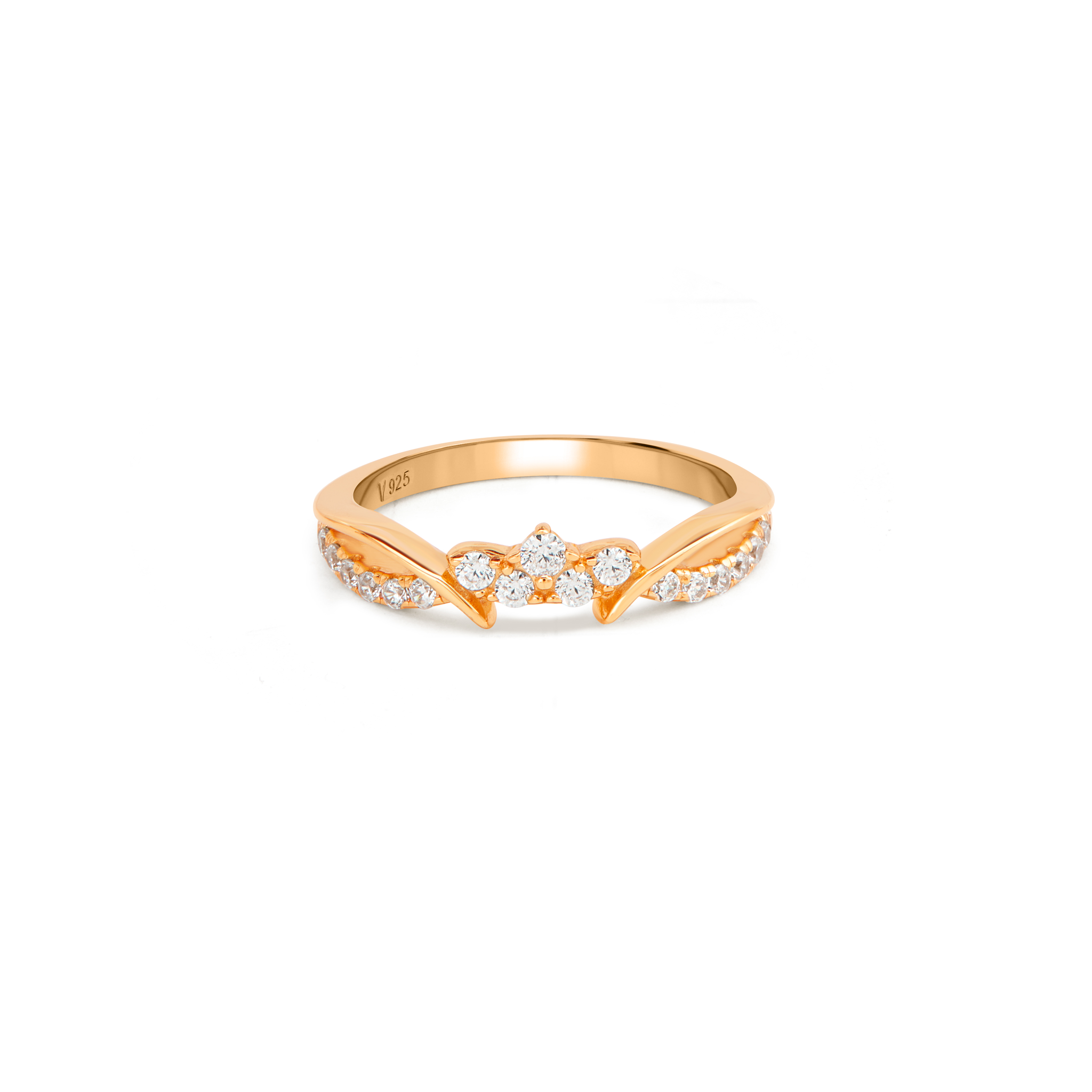 Trilogy Cluster Twisted Pavé CZ Ring - Rose Gold