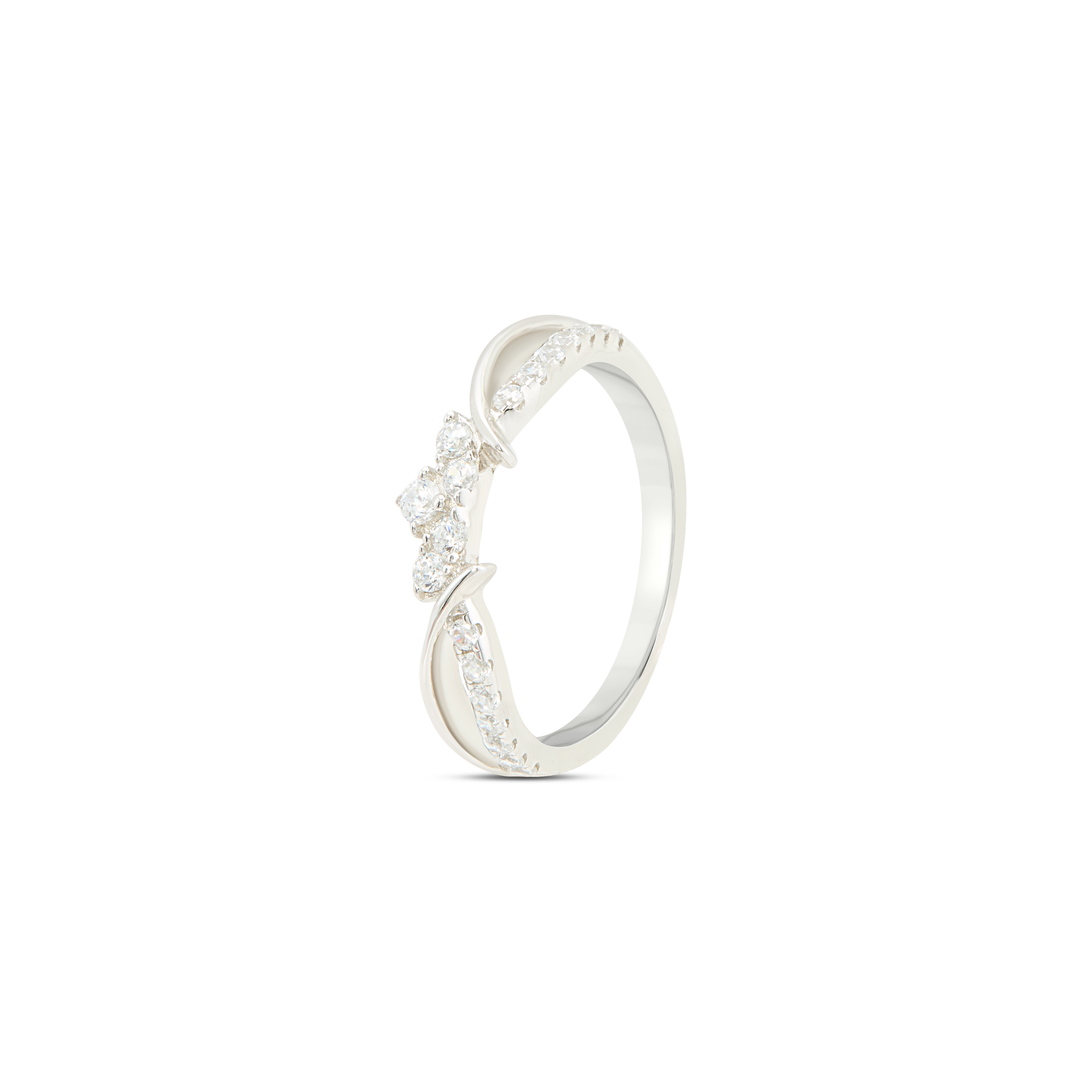 Trilogy Cluster Twisted Pavé CZ Ring - Silver