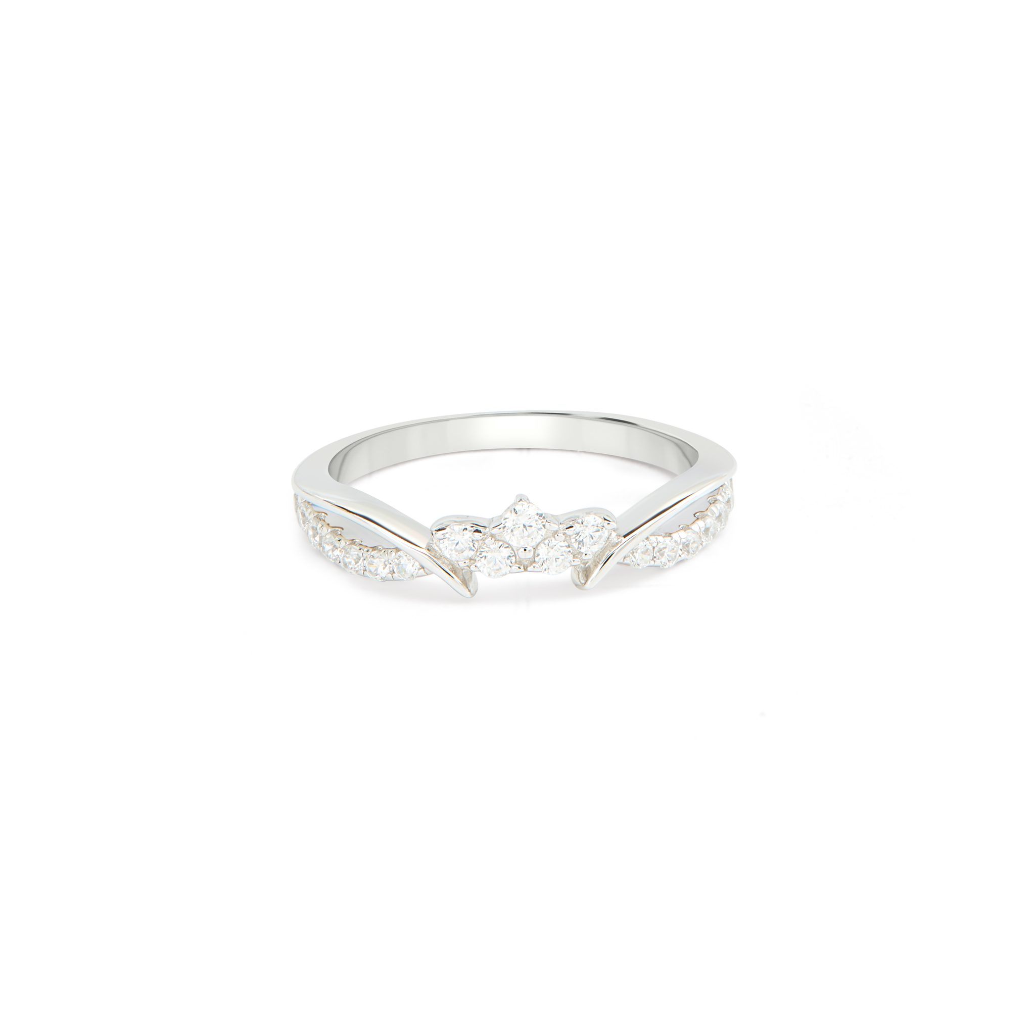 Trilogy Cluster Twisted Pavé CZ Ring - Silver