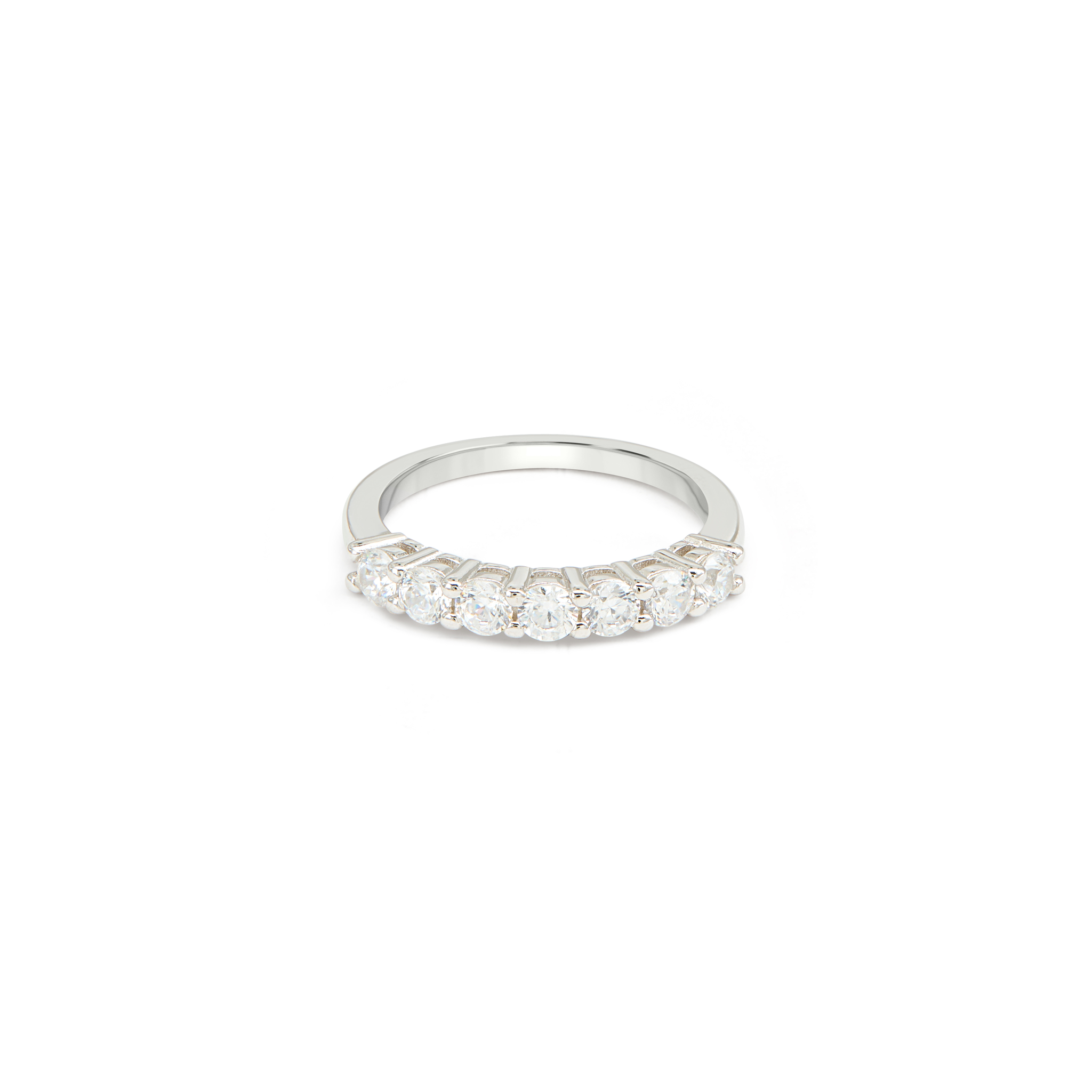Large CZ Multi-Stone Half Eternity Ring - Silver